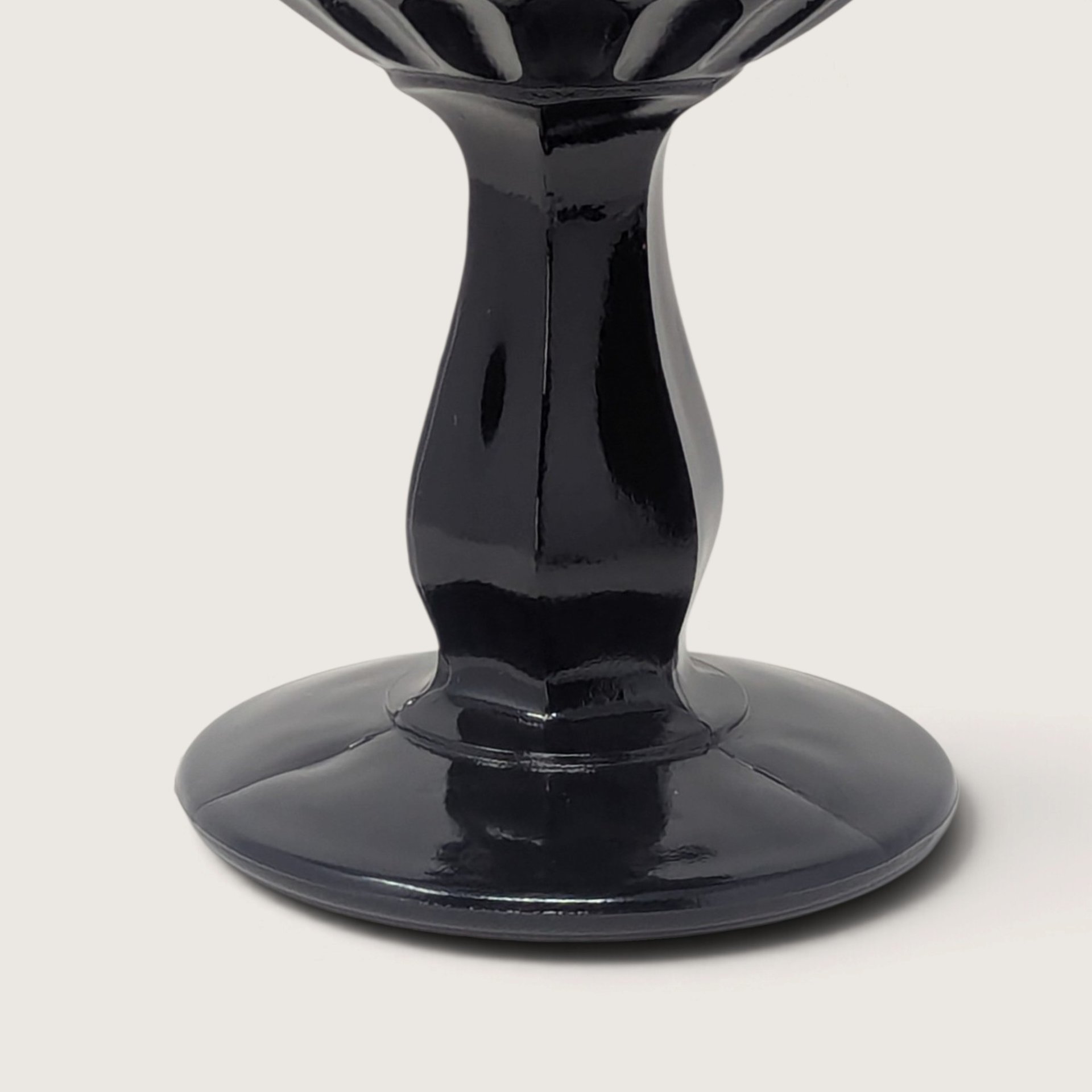 Vintage Fenton Black Glass Thumbprint Ruffled Pedestal Dish