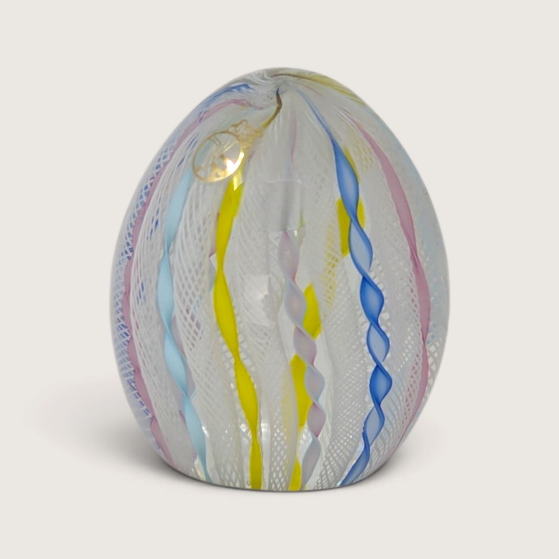 Vintage Vecchia Murano Latticino Zanfirico Art Glass Paperweight Egg 