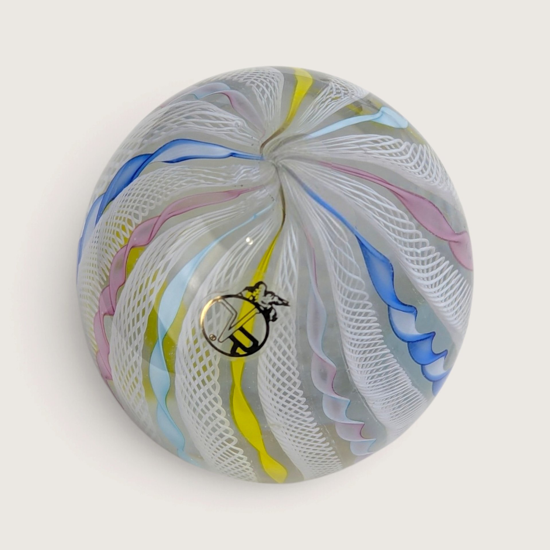 Vintage Vecchia Murano Latticino Zanfirico Art Glass Paperweight Egg 