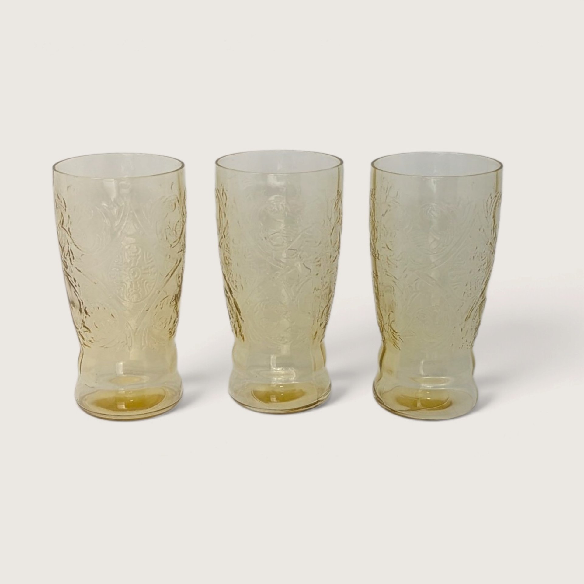 Vintage Set of 6 Madrid Pattern Amber Yellow Glass Tumblers