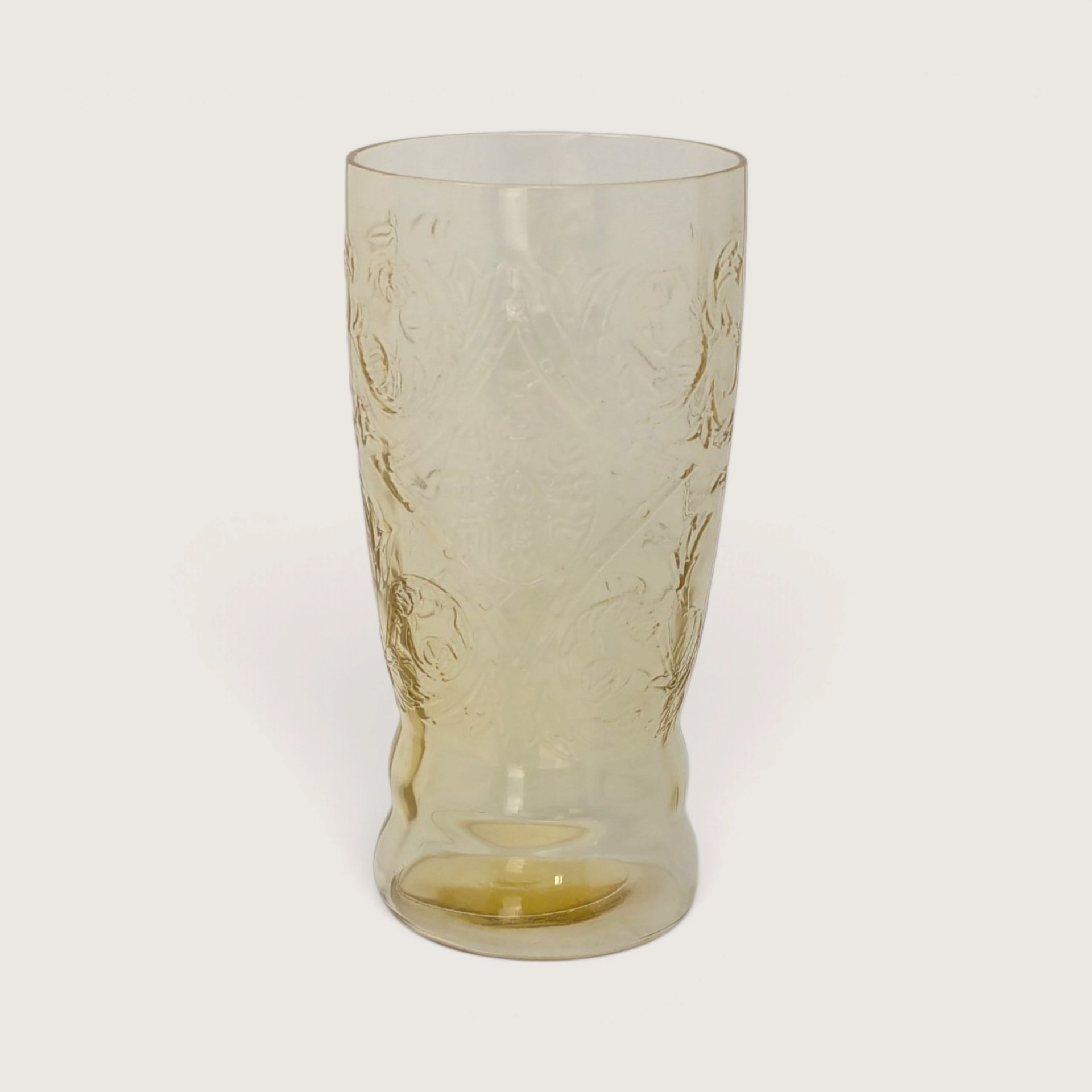 Vintage Set of 6 Madrid Pattern Amber Yellow Glass Tumblers