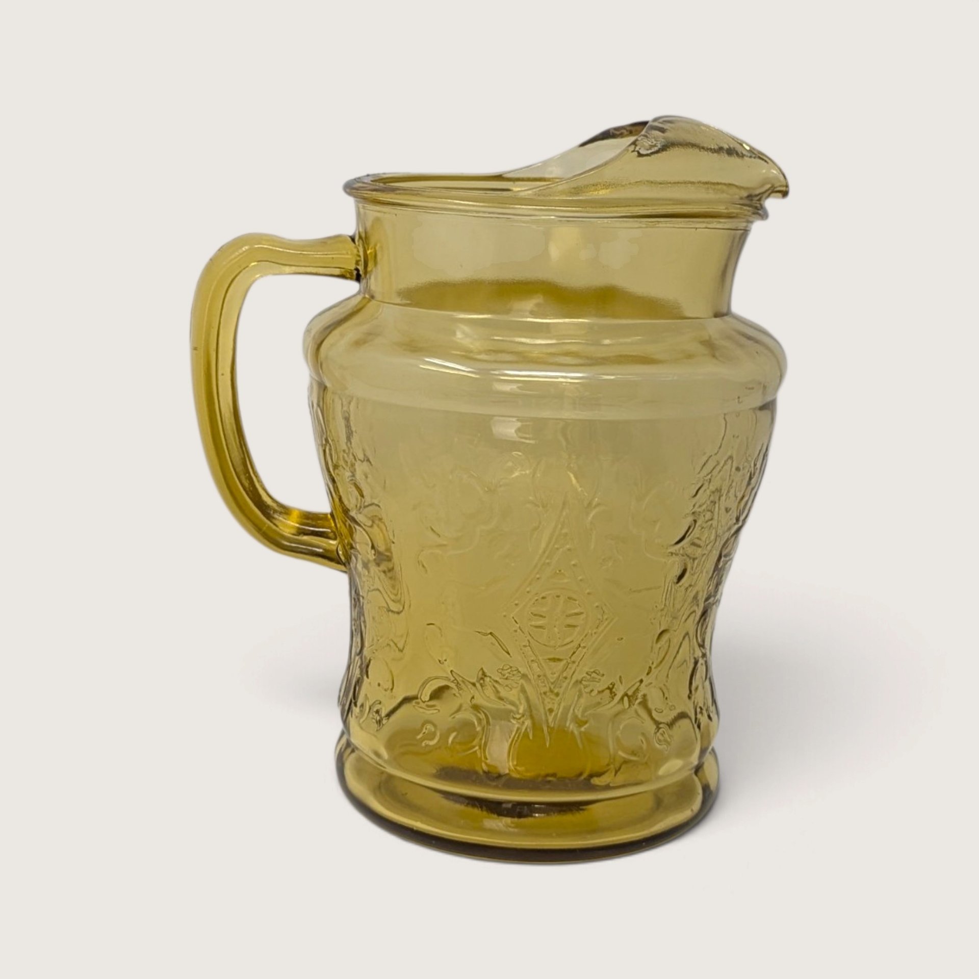Vintage Madrid Pattern Amber Yellow Glass Pitcher