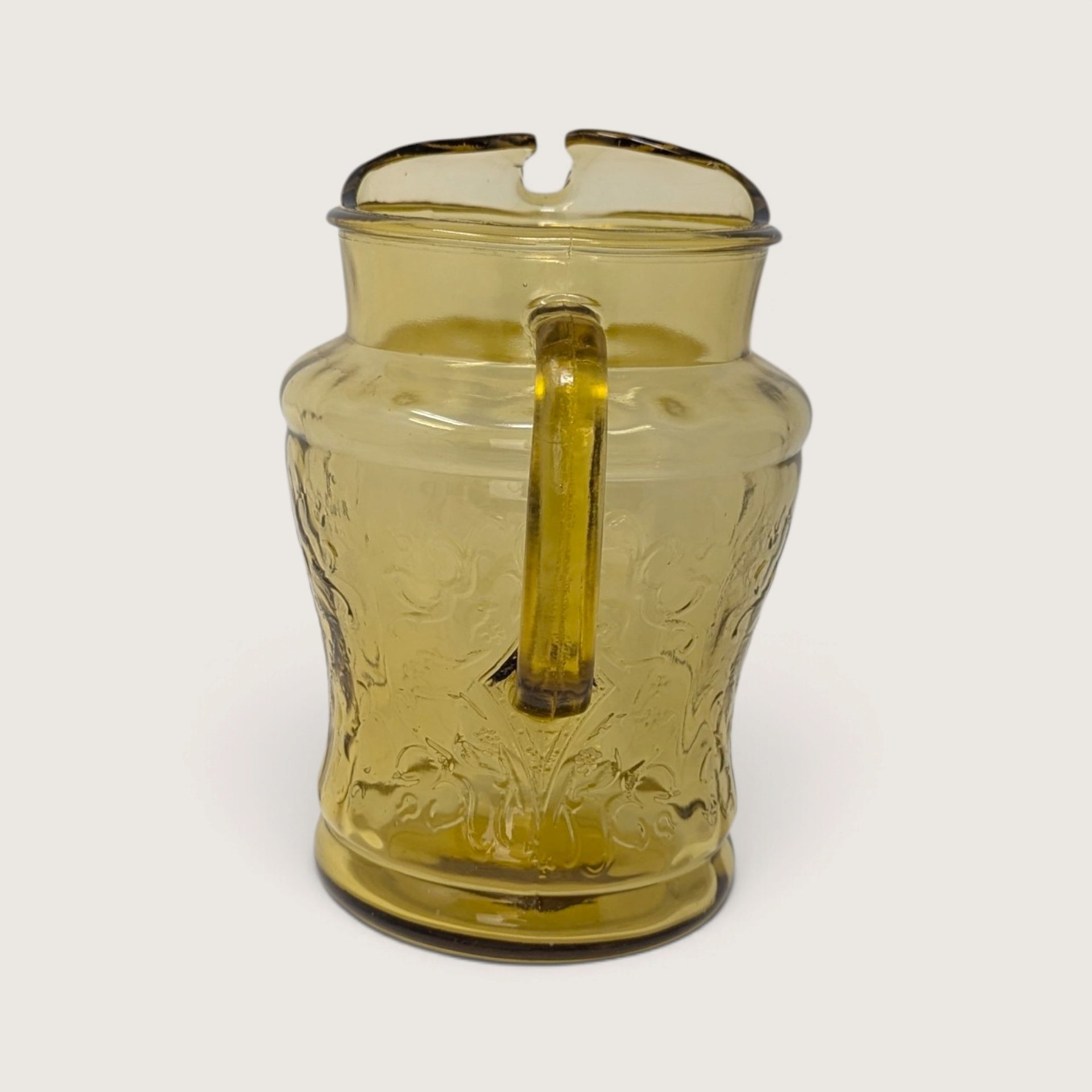Vintage Madrid Pattern Amber Yellow Glass Pitcher