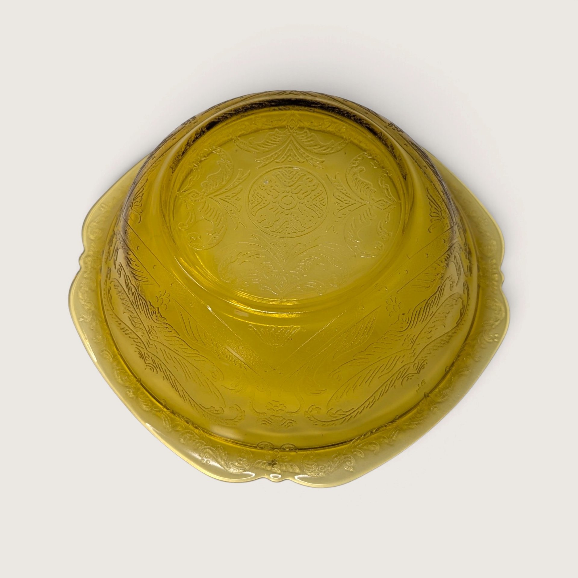 Vintage Yellow Glass Bowl Madrid Pattern Scroll Serving Dish