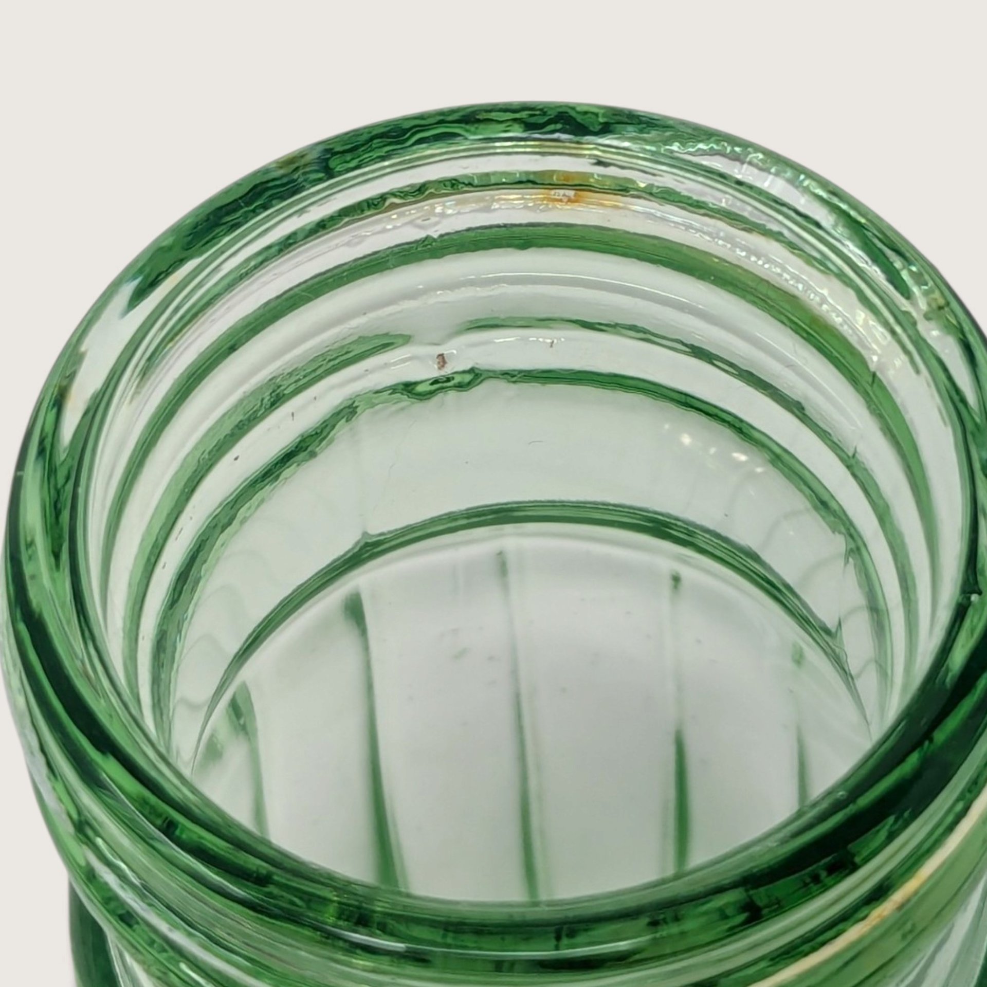 Vintage Pair of Green Glass Flower Frog Vases with Wire Lids