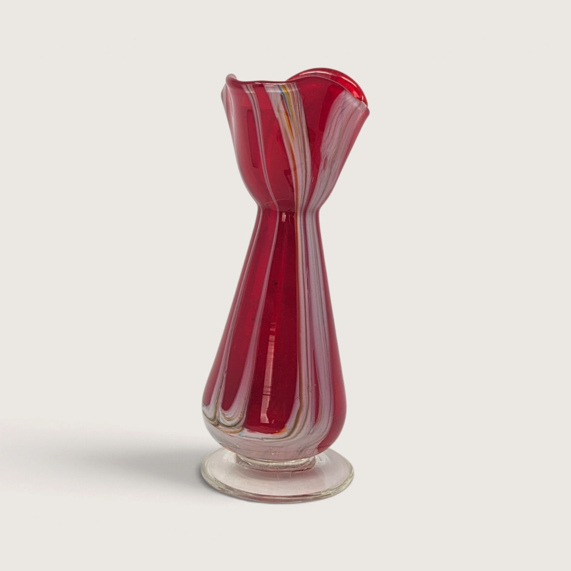 Vintage Red Pulled Feather Art Glass Bud Vase 