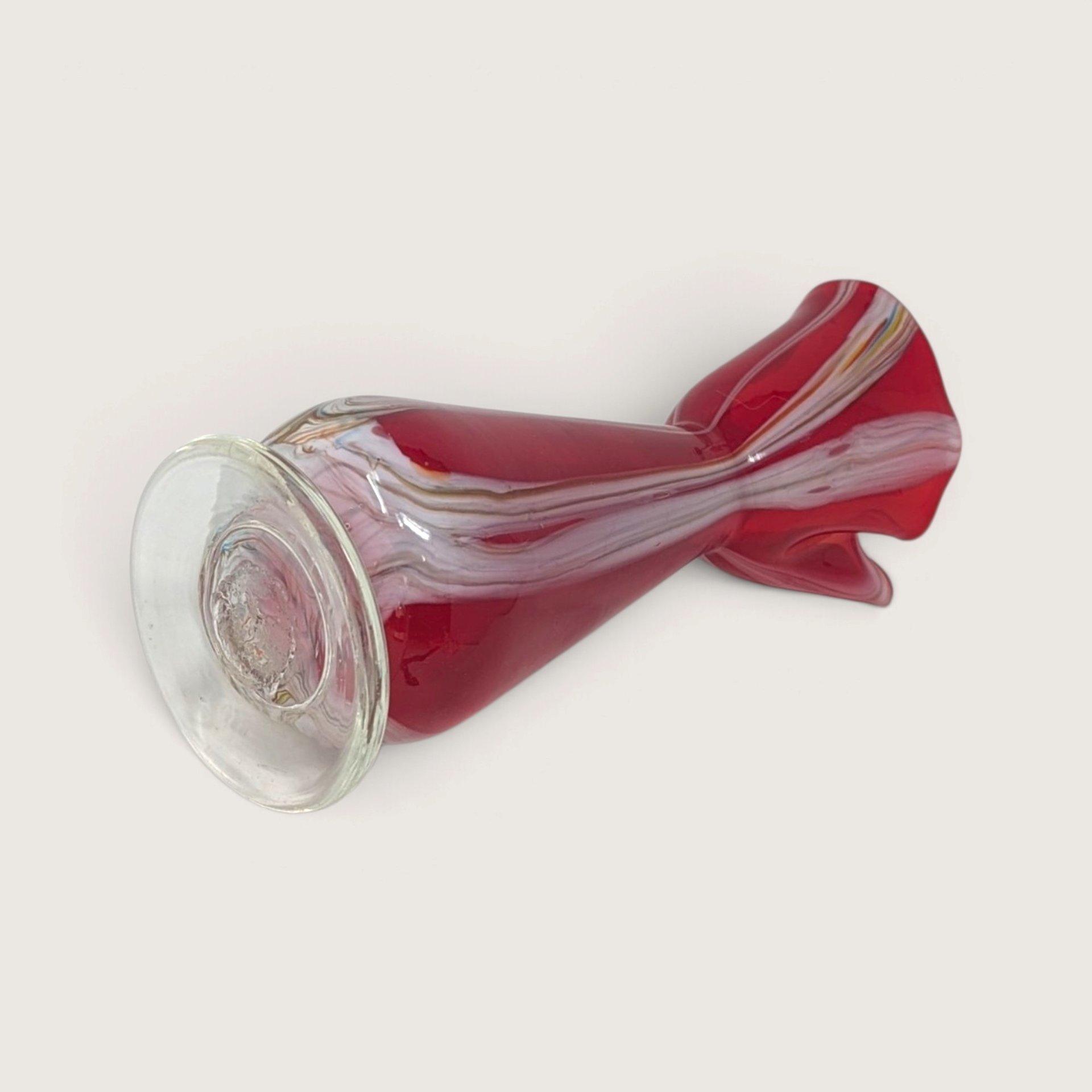 Vintage Red Pulled Feather Art Glass Bud Vase 