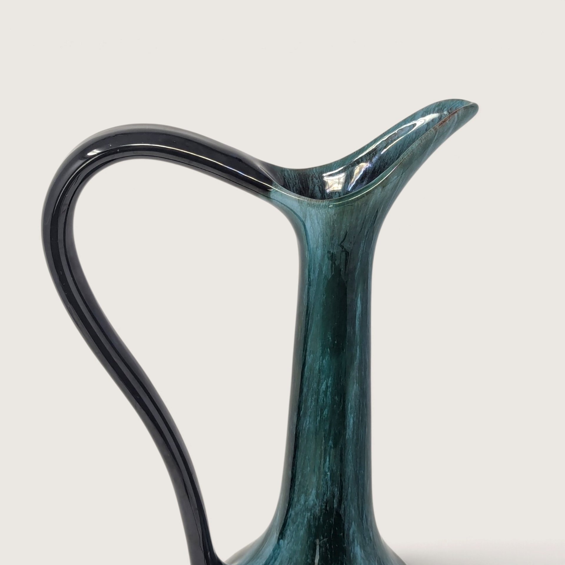 Vintage Blue Mountain Pottery Pitcher Vase Green Drip Glaze 12.5