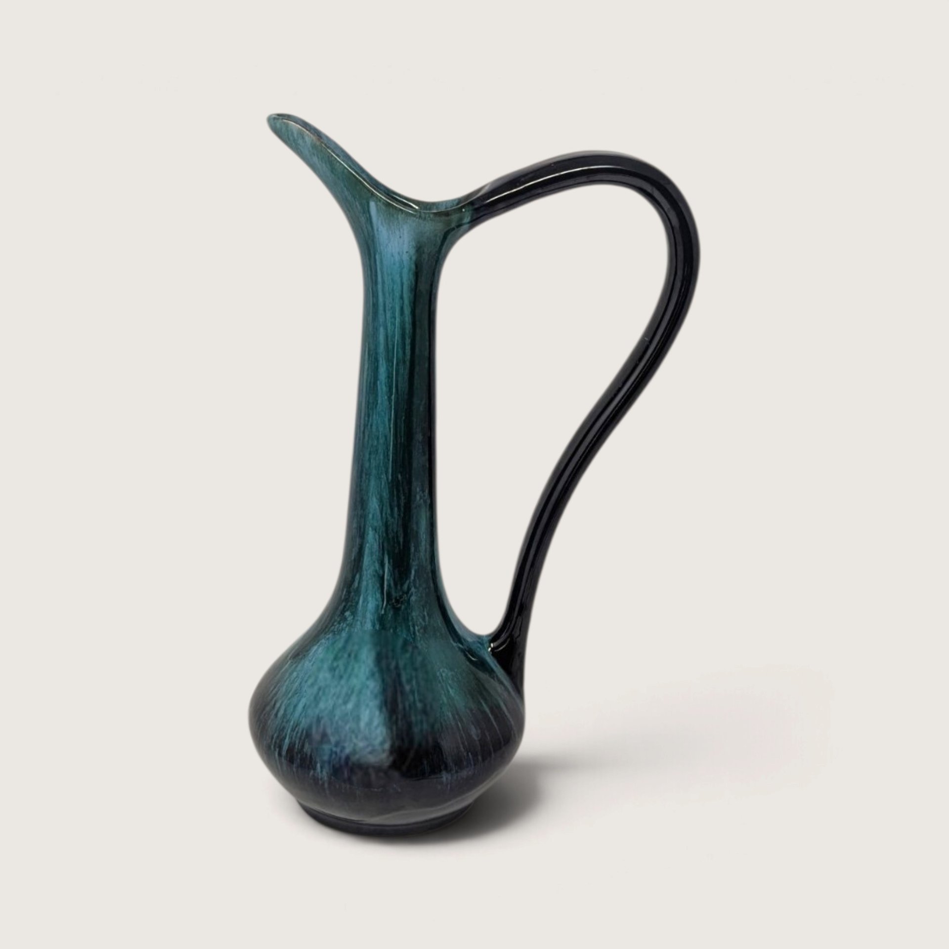 Vintage Blue Mountain Pottery Pitcher Vase Green Drip Glaze 12.5