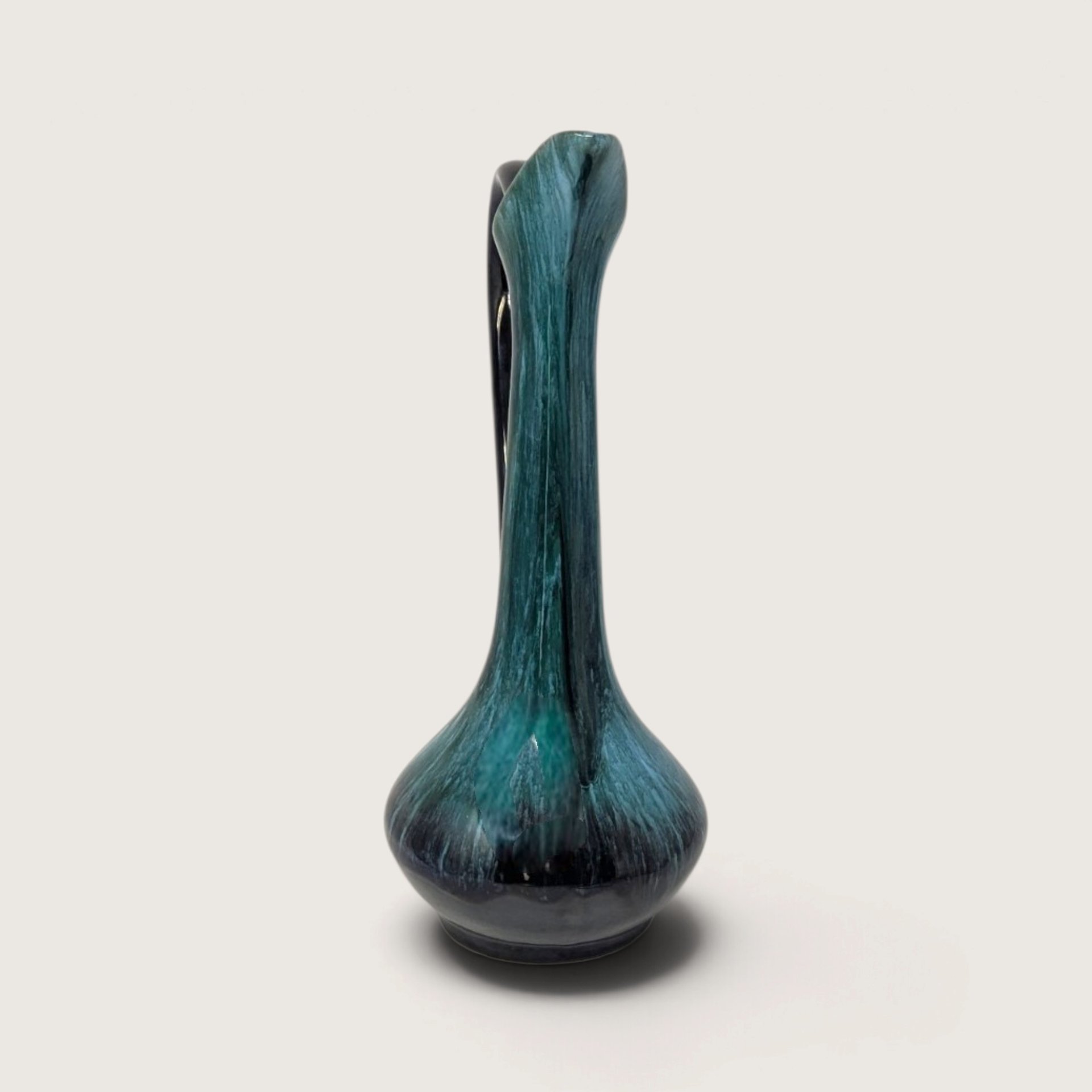Vintage Blue Mountain Pottery Pitcher Vase Green Drip Glaze 12.5