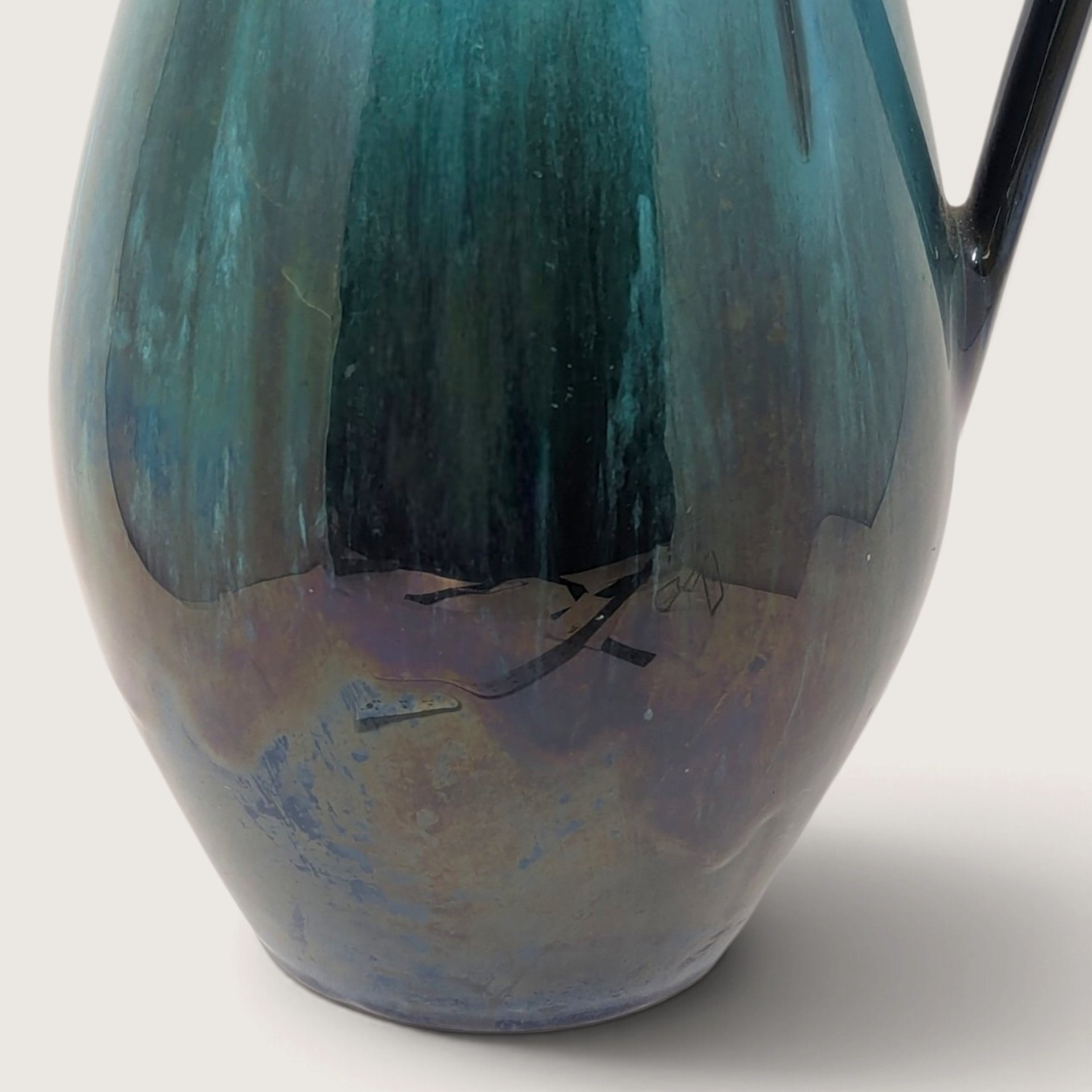 Vintage Blue Mountain Pottery Pitcher Vase Canada Green Drip Ewer 12.5