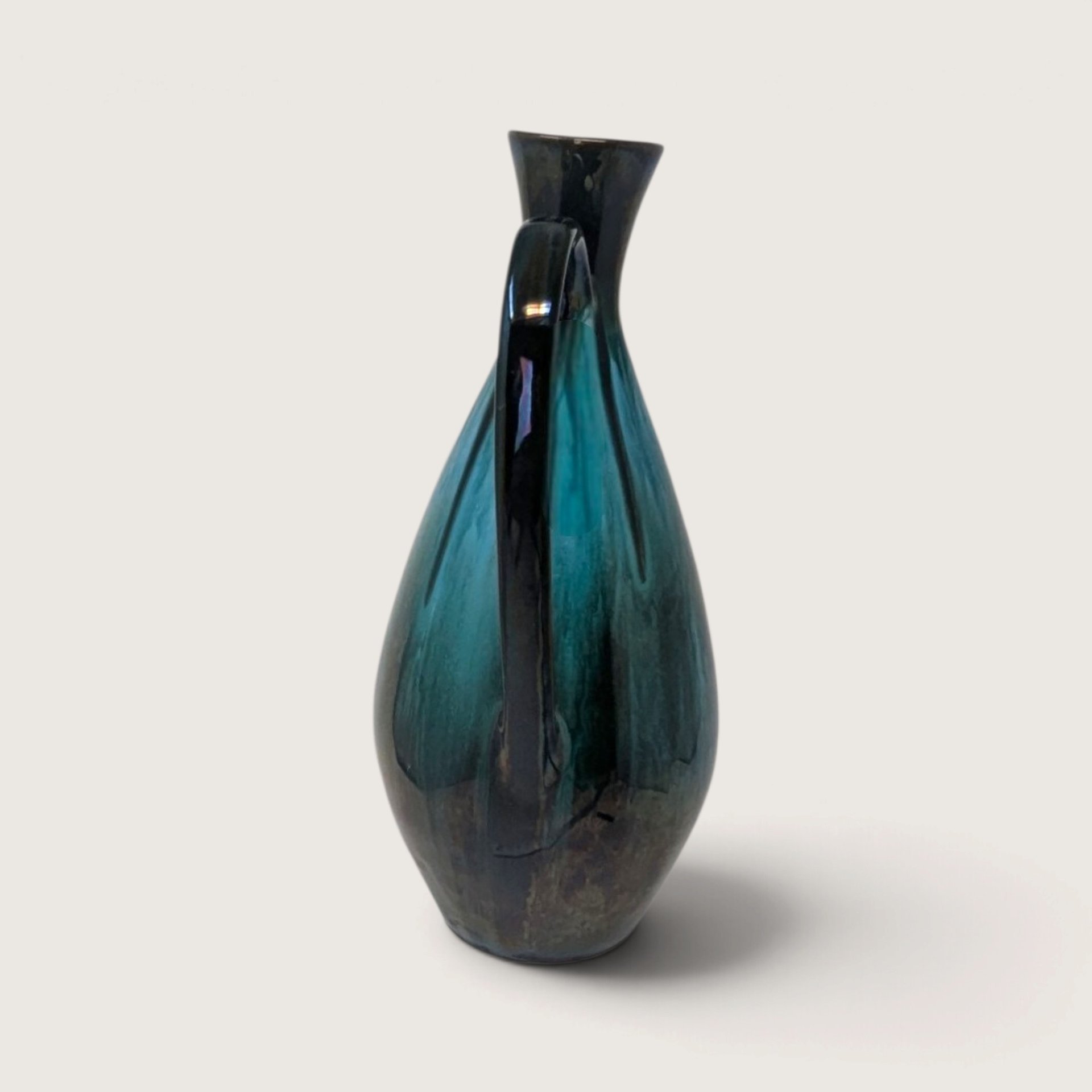 Vintage Blue Mountain Pottery Pitcher Vase Canada Green Drip Ewer 12.5