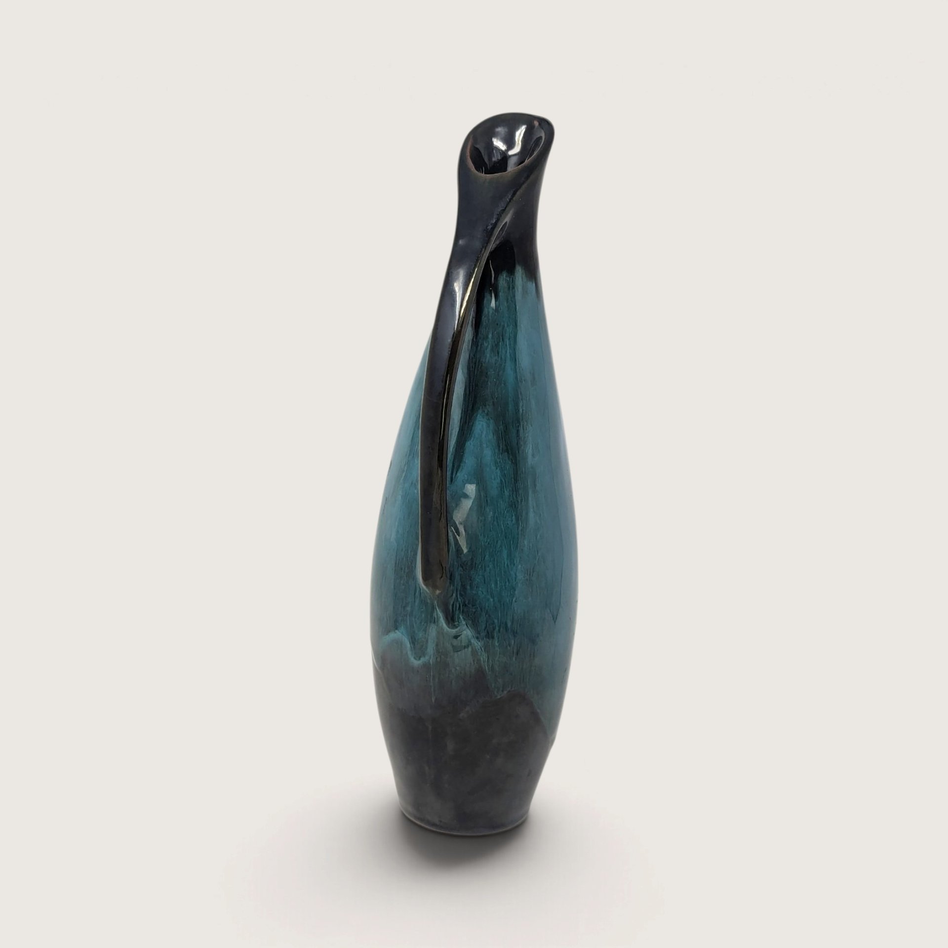 Vintage Blue Mountain Pottery Pitcher Vase Canada Sleek Green Drip Glaze Ewer