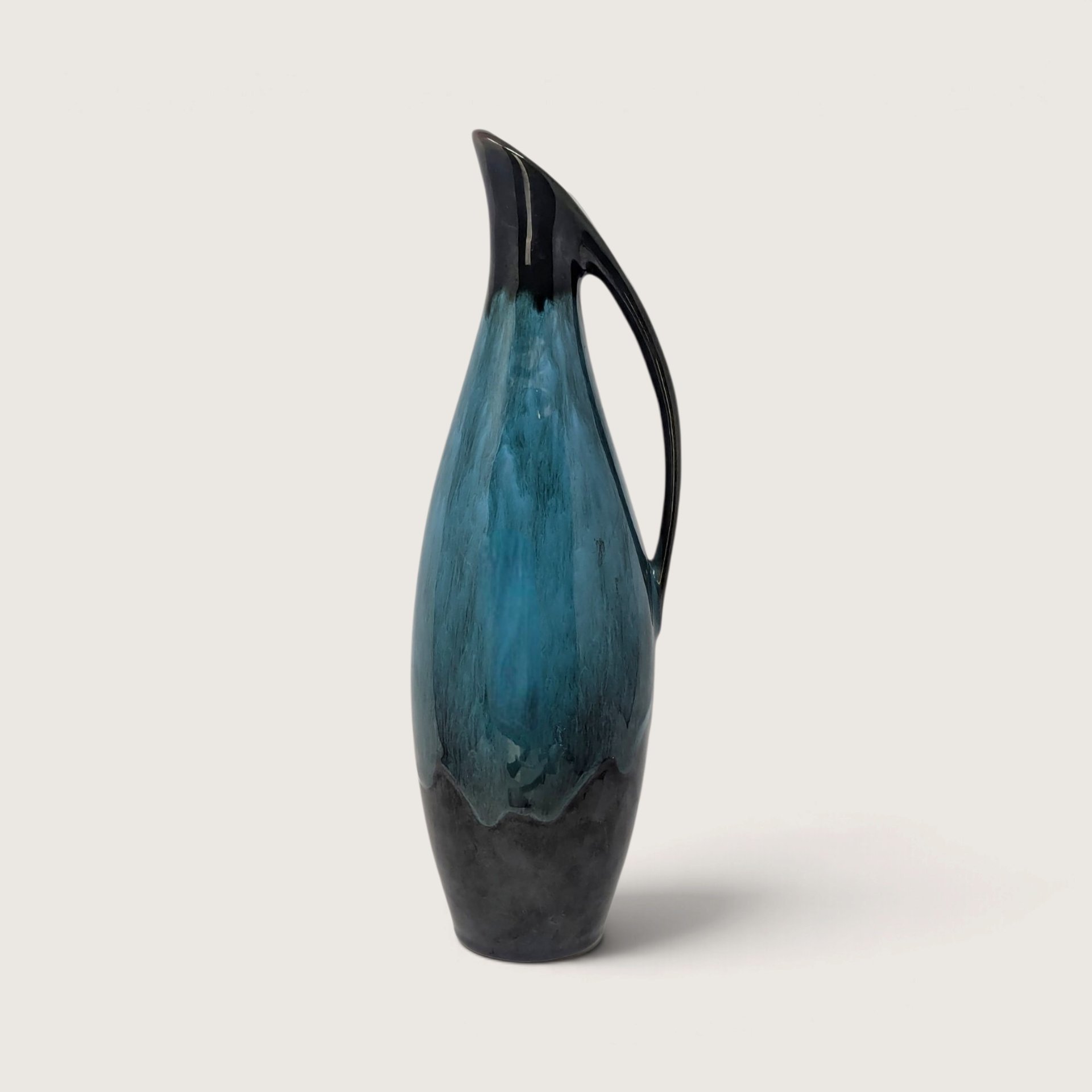 Vintage Blue Mountain Pottery Pitcher Vase Canada Sleek Green Drip Glaze Ewer