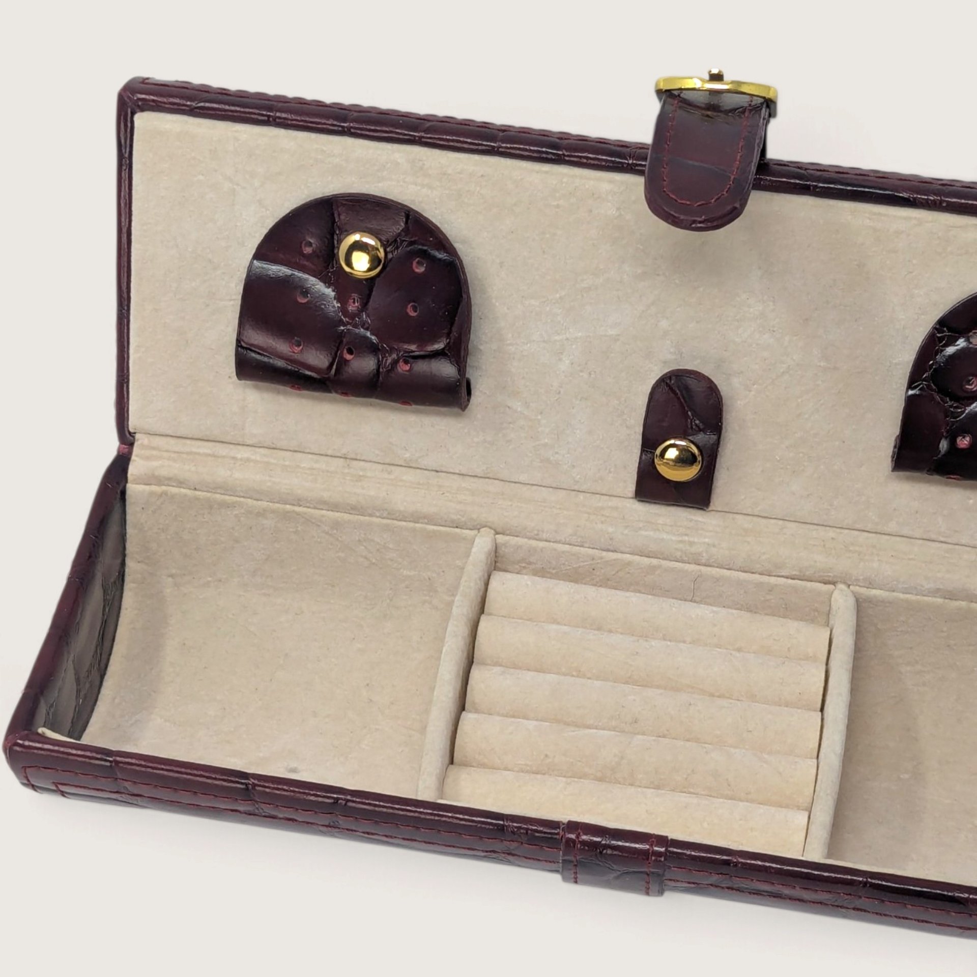 Vintage Burgundy Embossed Travel Jewelry Box Case