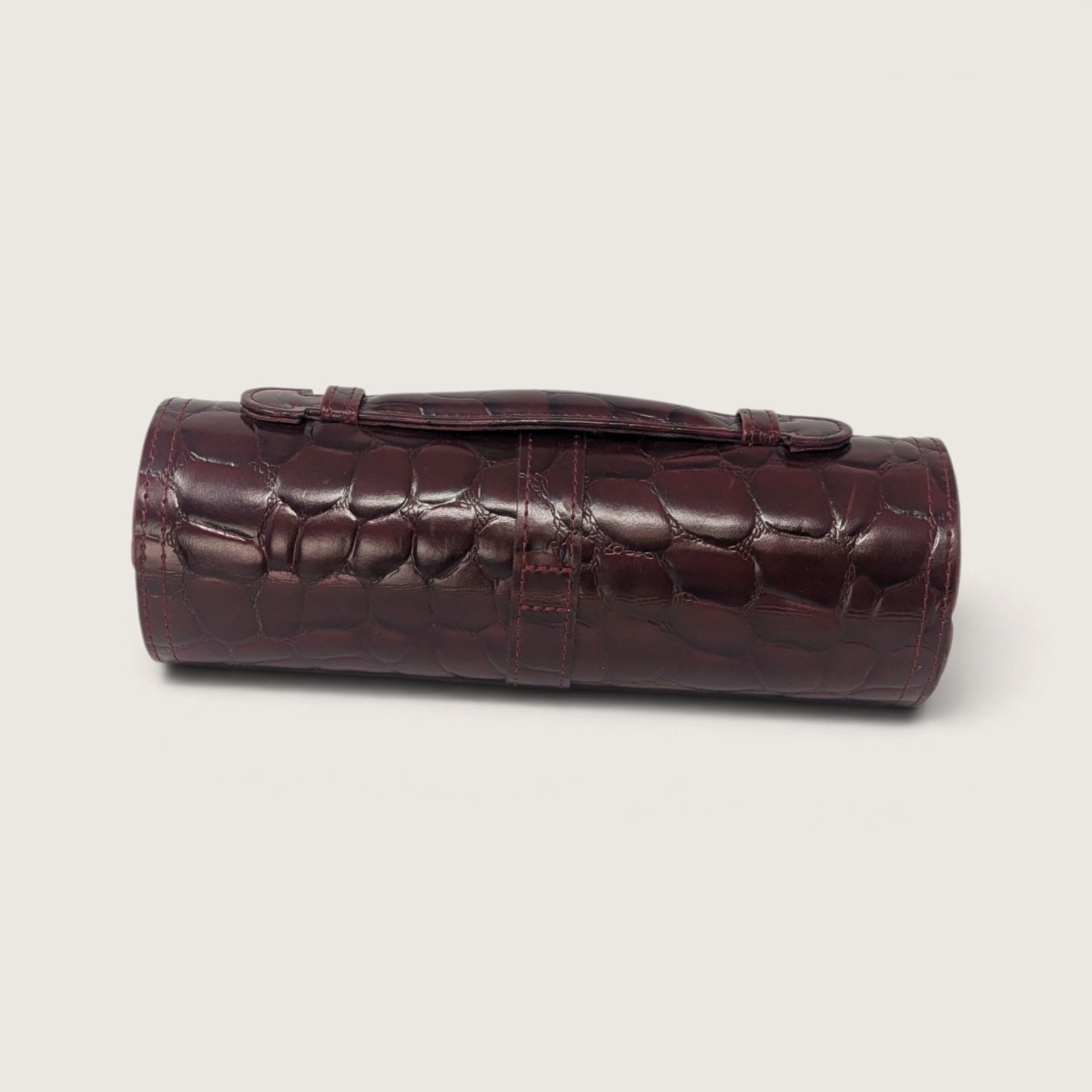 Vintage Burgundy Embossed Travel Jewelry Box Case