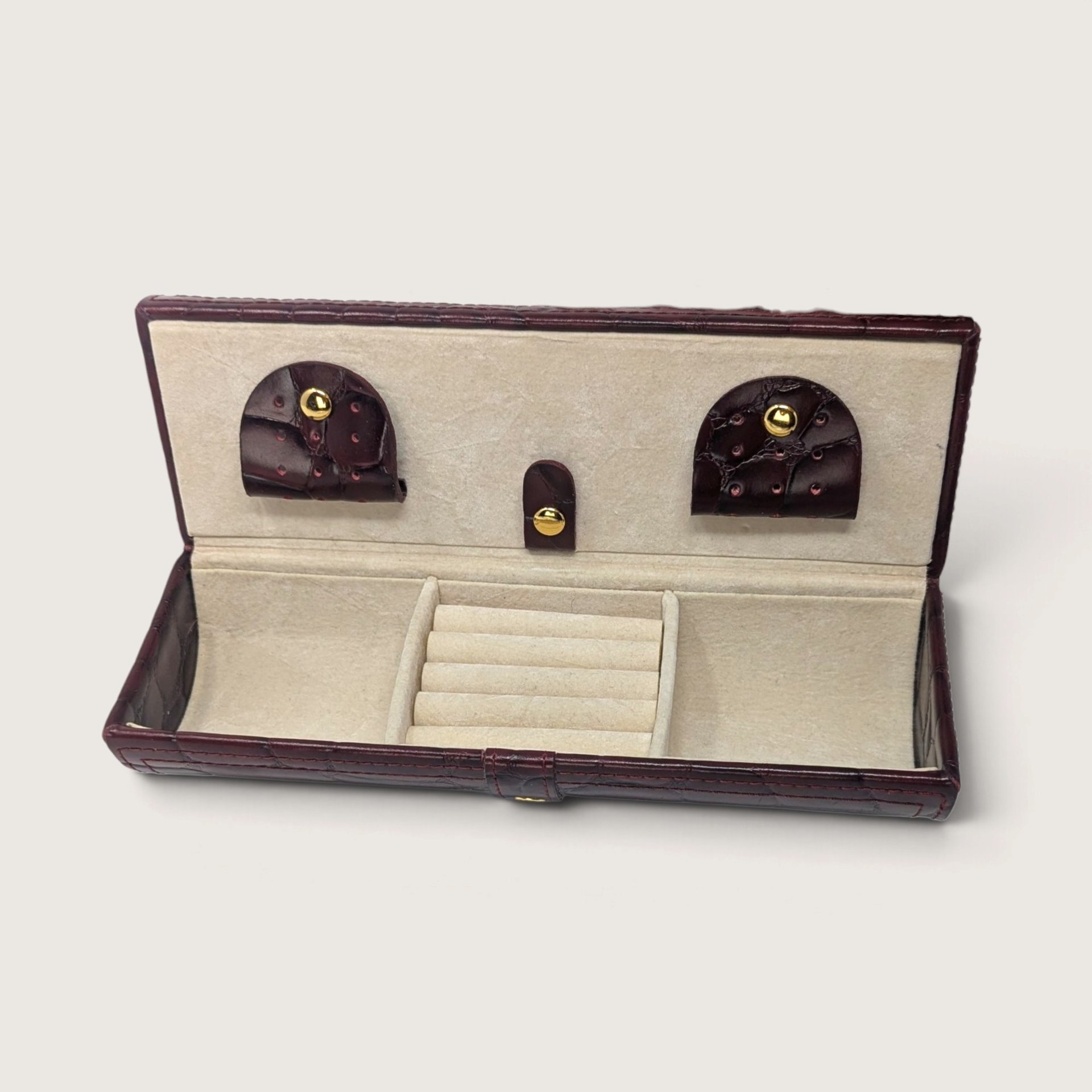 Vintage Burgundy Embossed Travel Jewelry Box Case