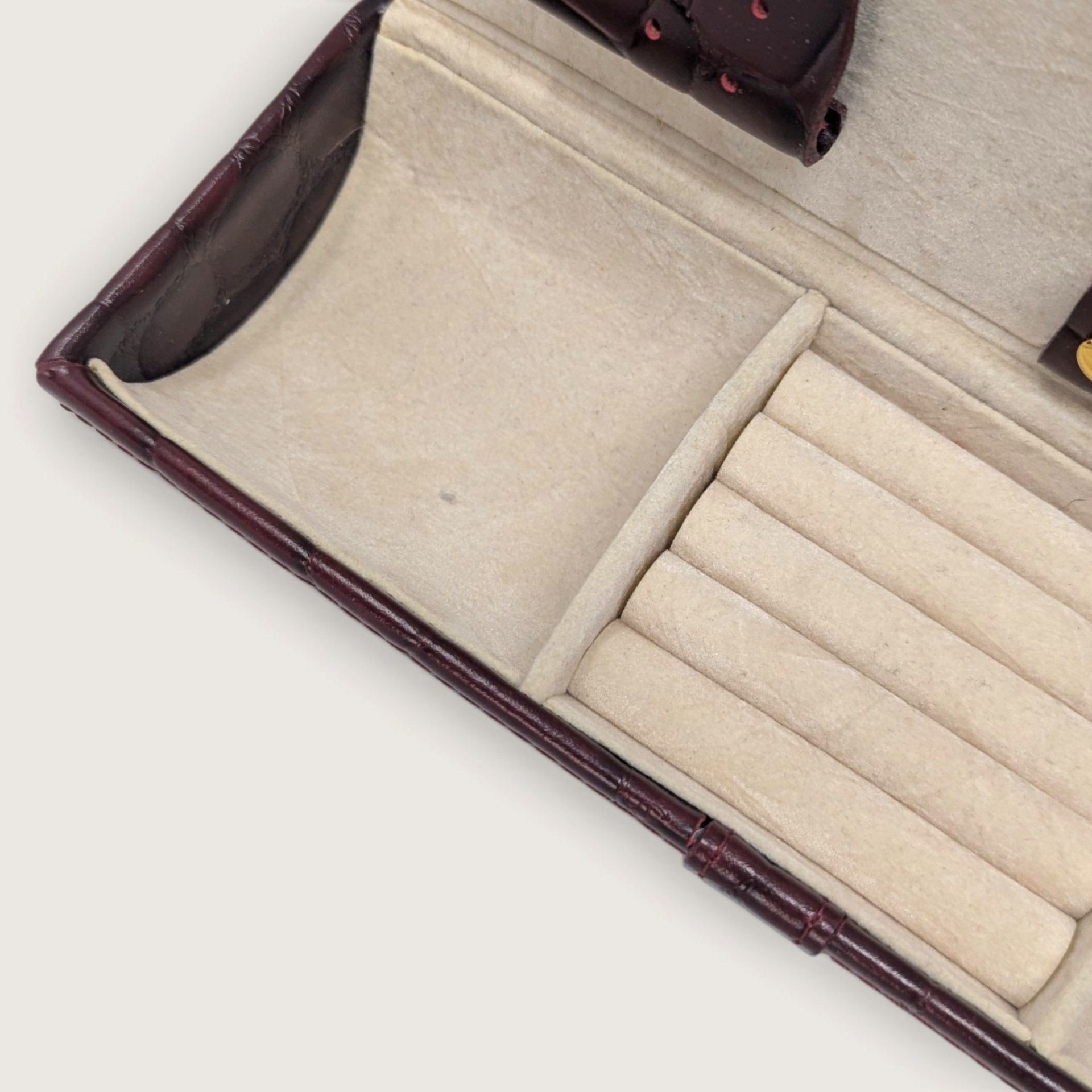 Vintage Burgundy Embossed Travel Jewelry Box Case