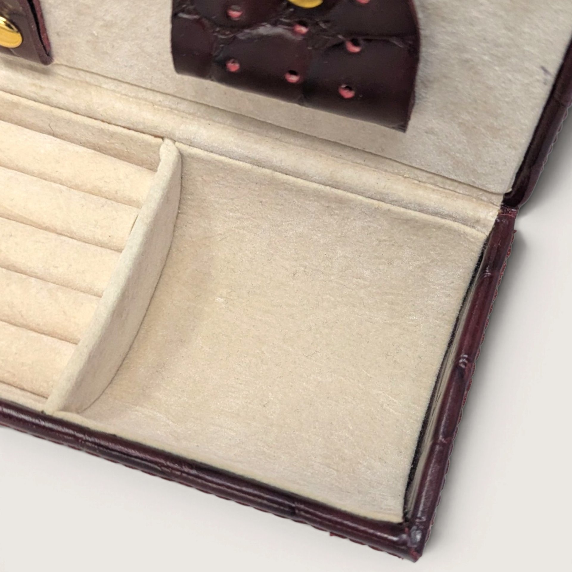 Vintage Burgundy Embossed Travel Jewelry Box Case