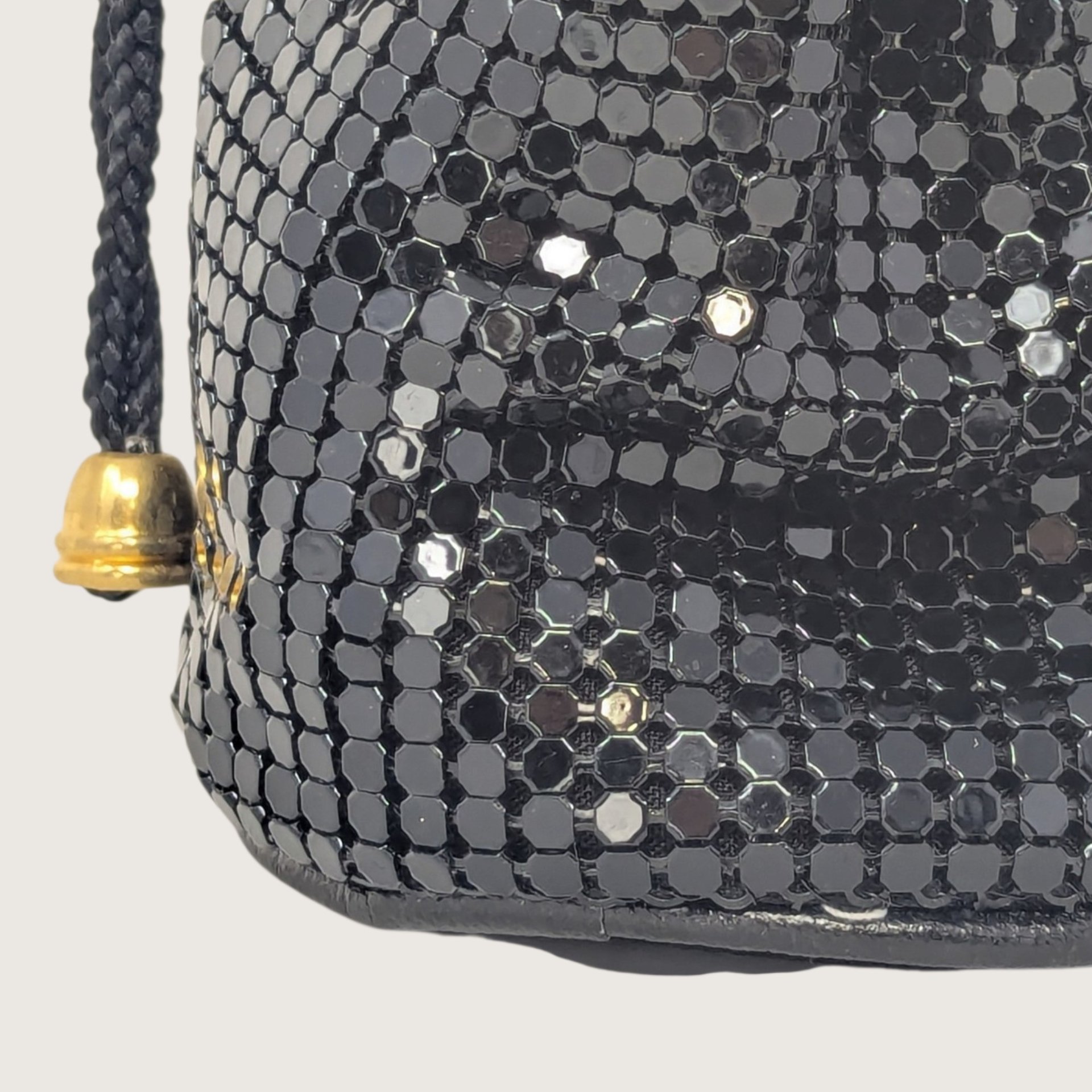 Vintage Black Metal Mesh Drawstring Pouch Bag 