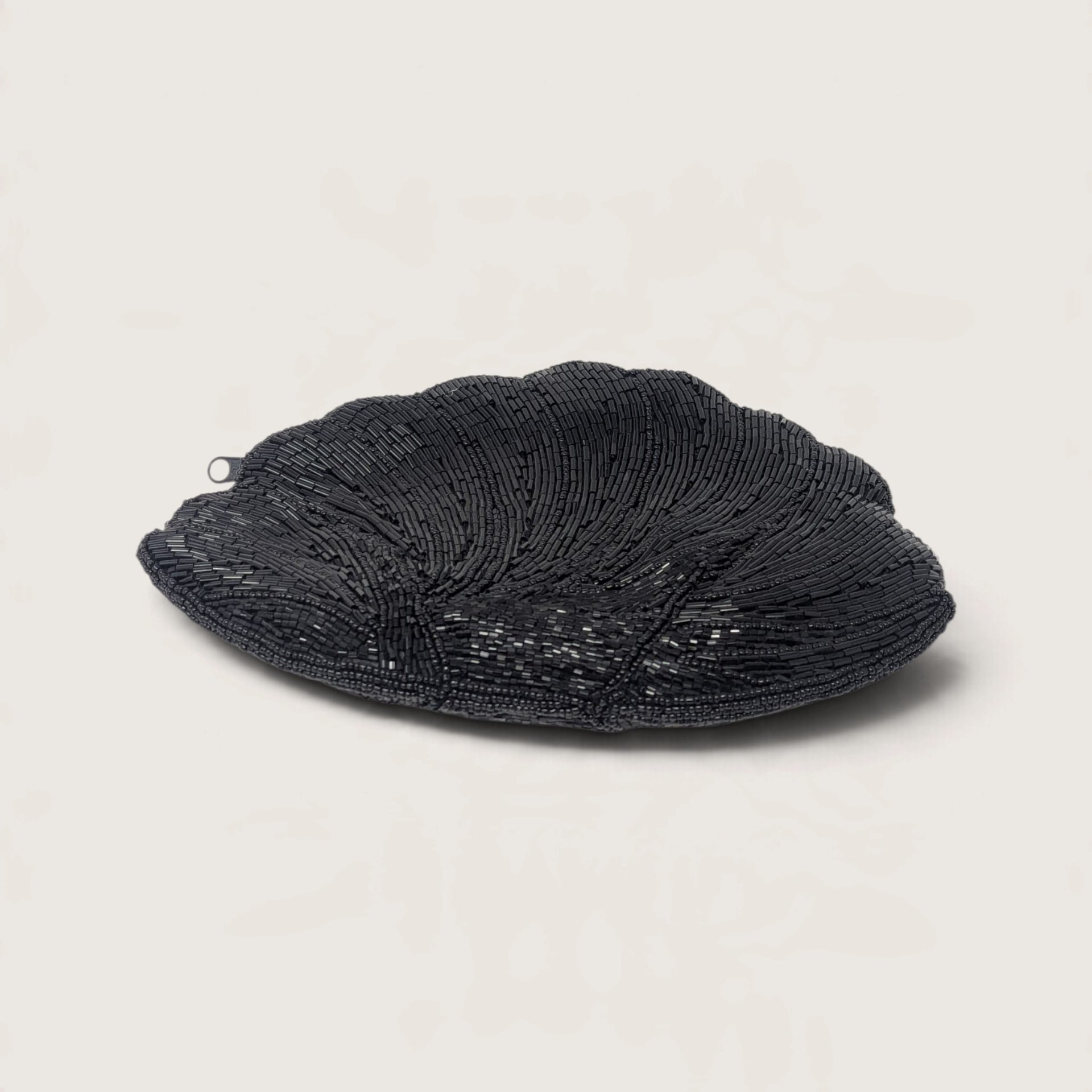 Vintage Black Beaded Clamshell Bag Scallop Evening Clutch
