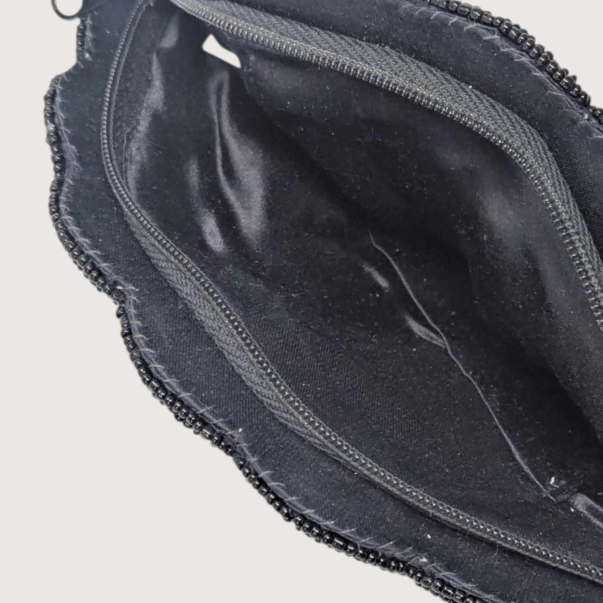 Vintage Black Beaded Clamshell Bag Scallop Evening Clutch