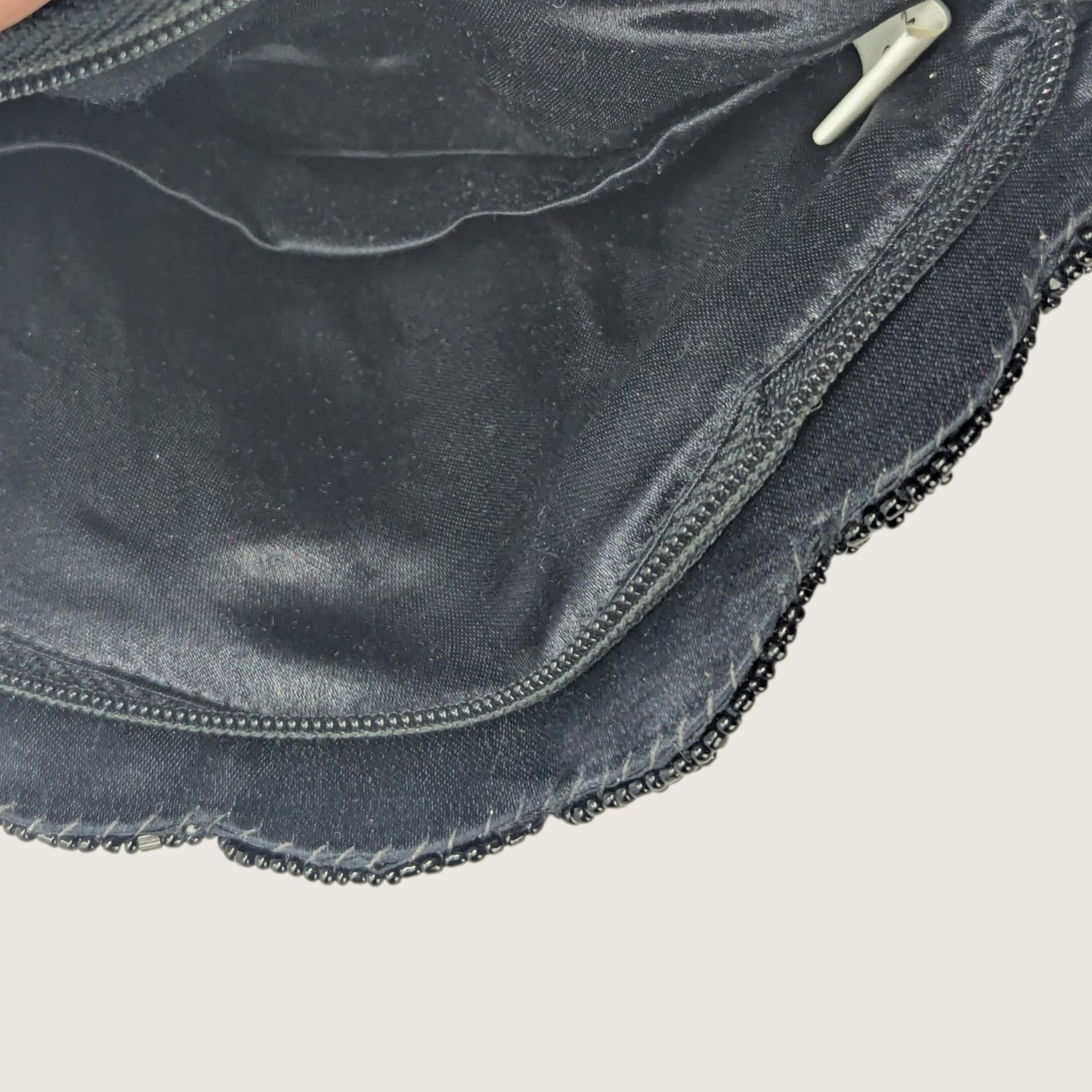 Vintage Black Beaded Clamshell Bag Scallop Evening Clutch