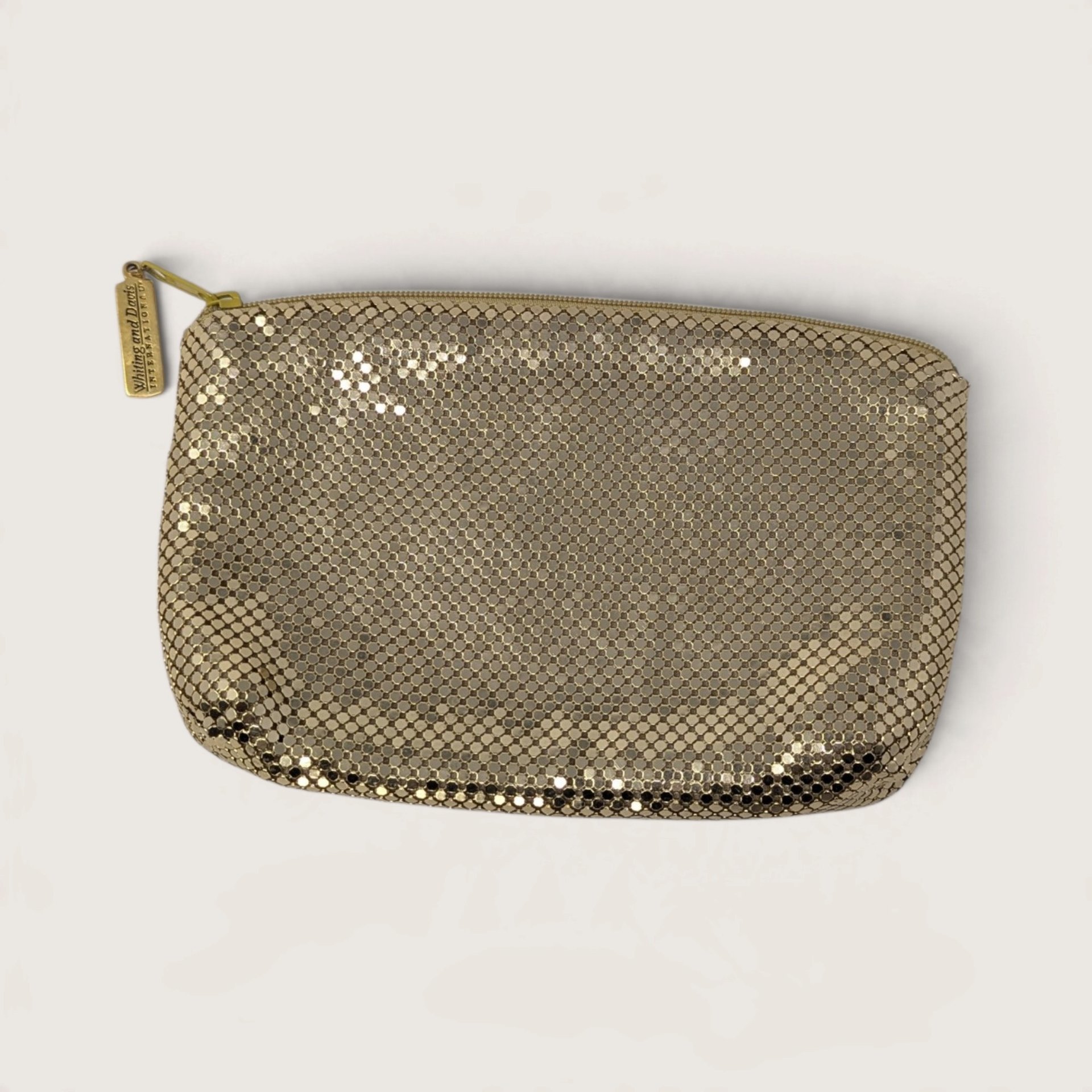 Vintage Whiting and Davis International Gold Metal Mesh Cosmetic Bag