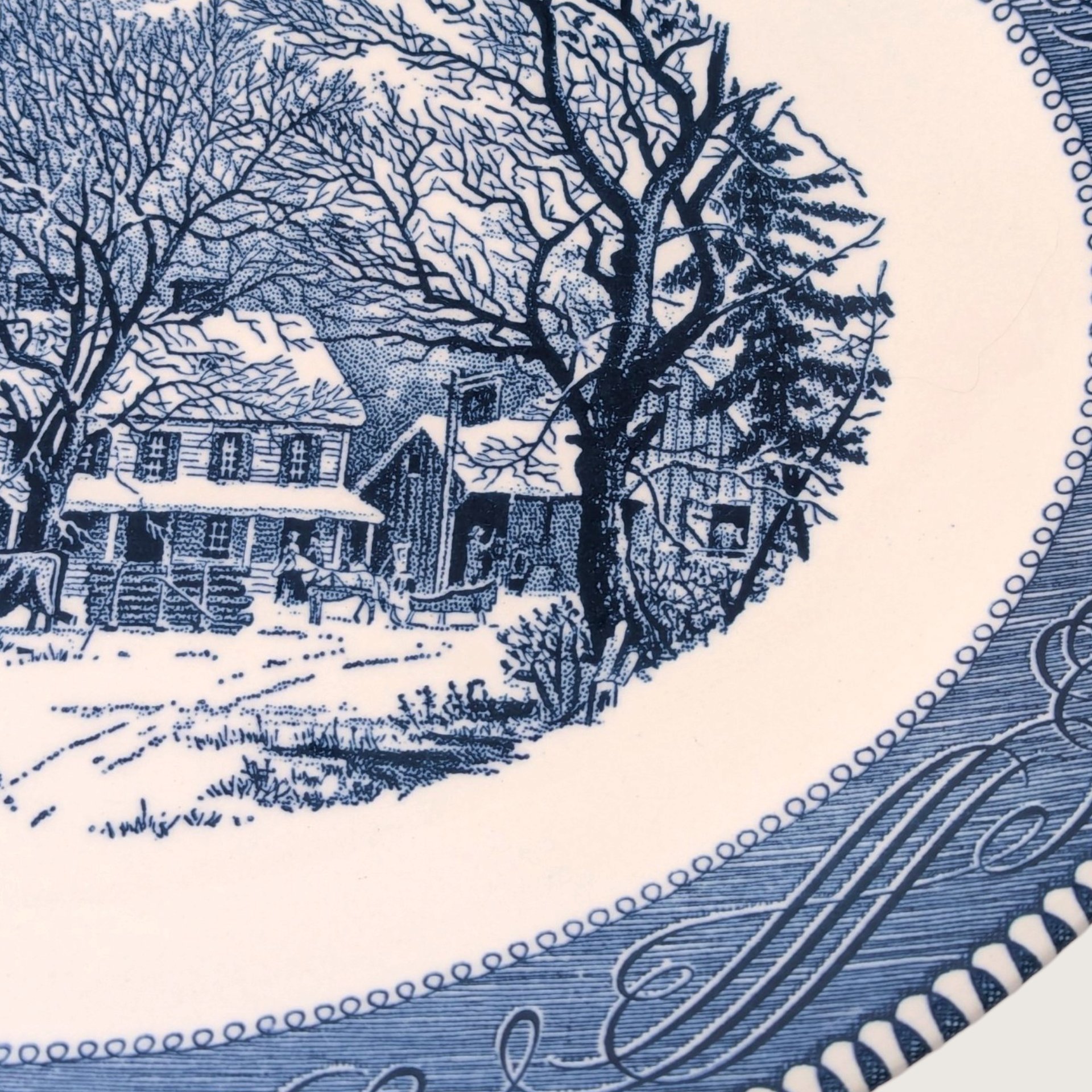 Vintage Currier and Ives Old Inn Winter Oval Serving Platter 