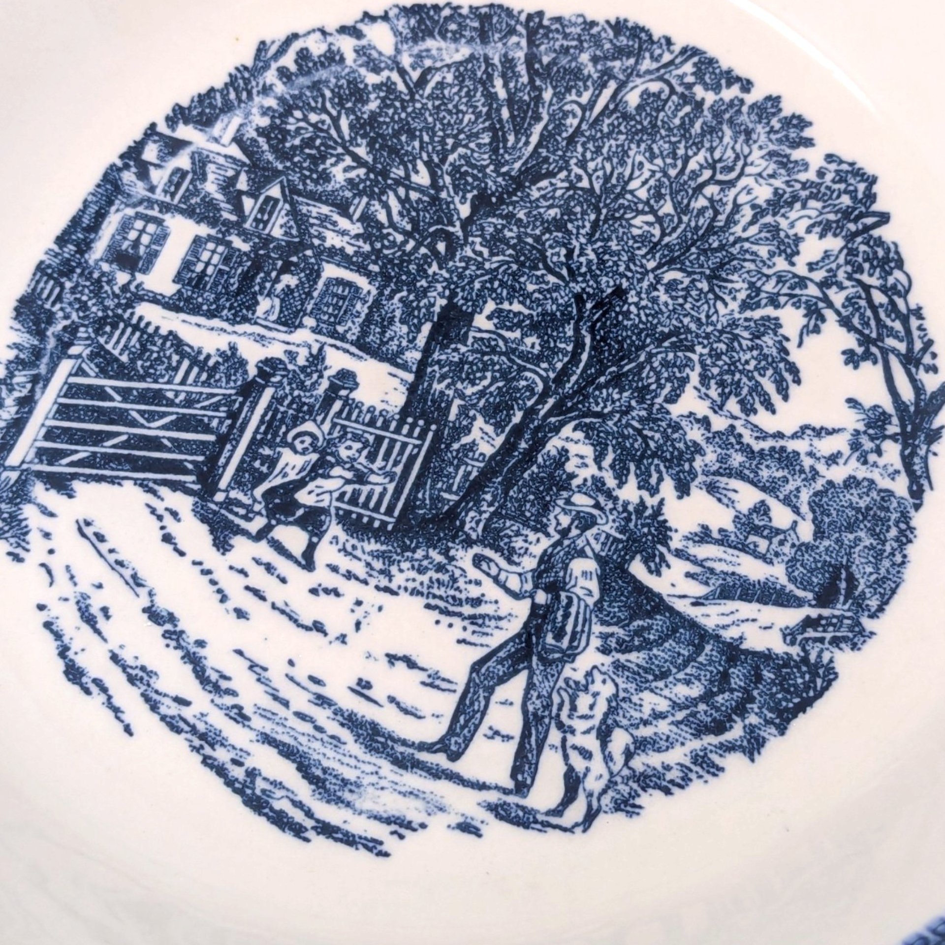 Vintage Currier and Ives Home Sweet Home Round Vegetable Serving Bowl 