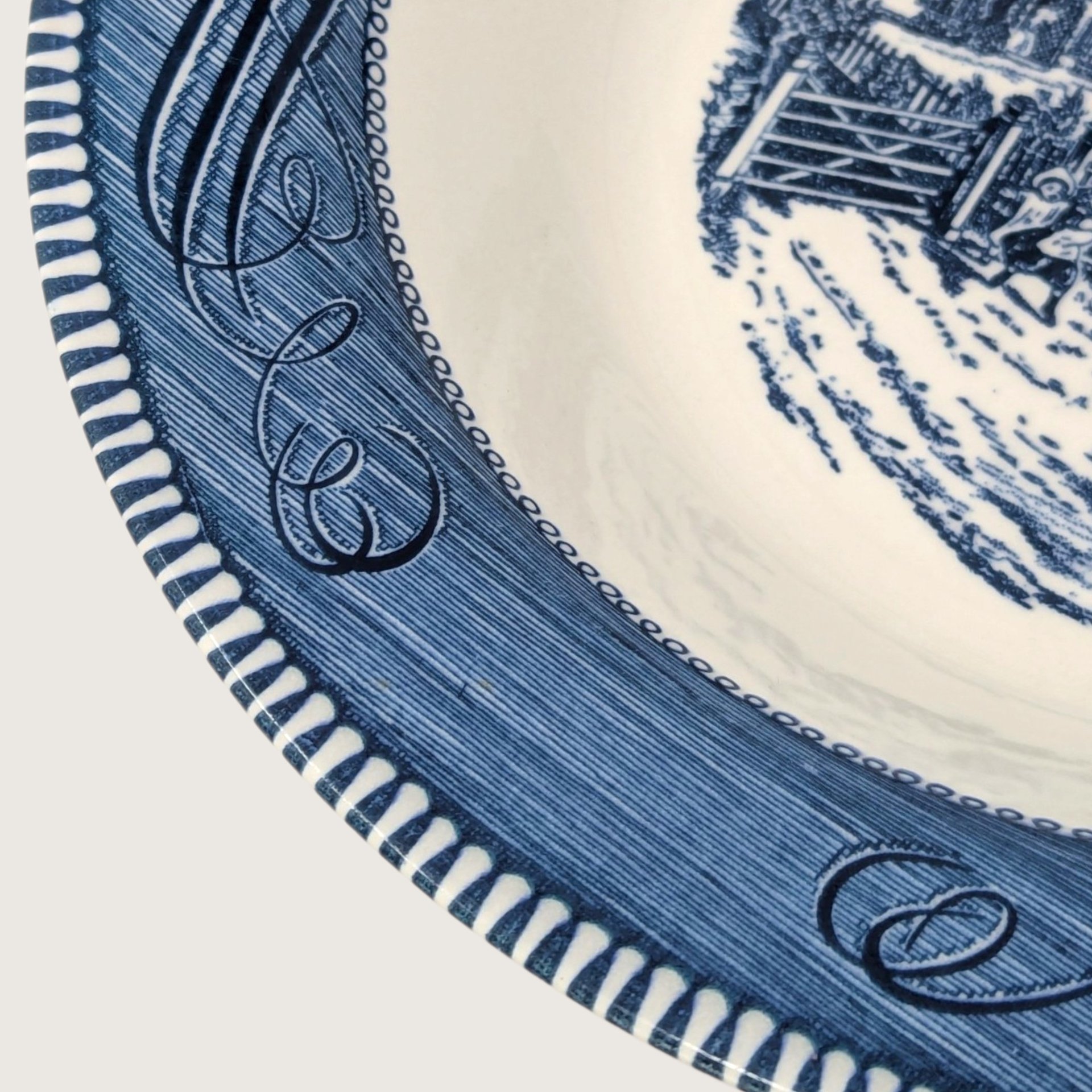 Vintage Currier and Ives Home Sweet Home Round Vegetable Serving Bowl 