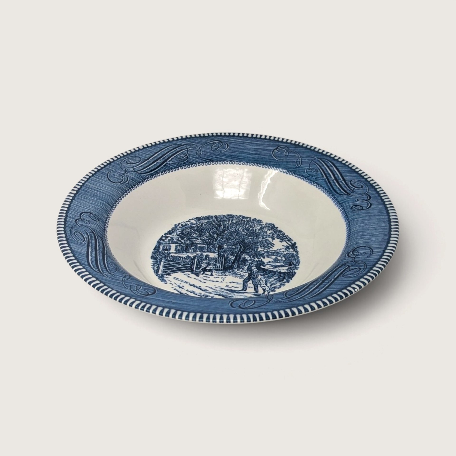 Vintage Currier and Ives Home Sweet Home Round Vegetable Serving Bowl 
