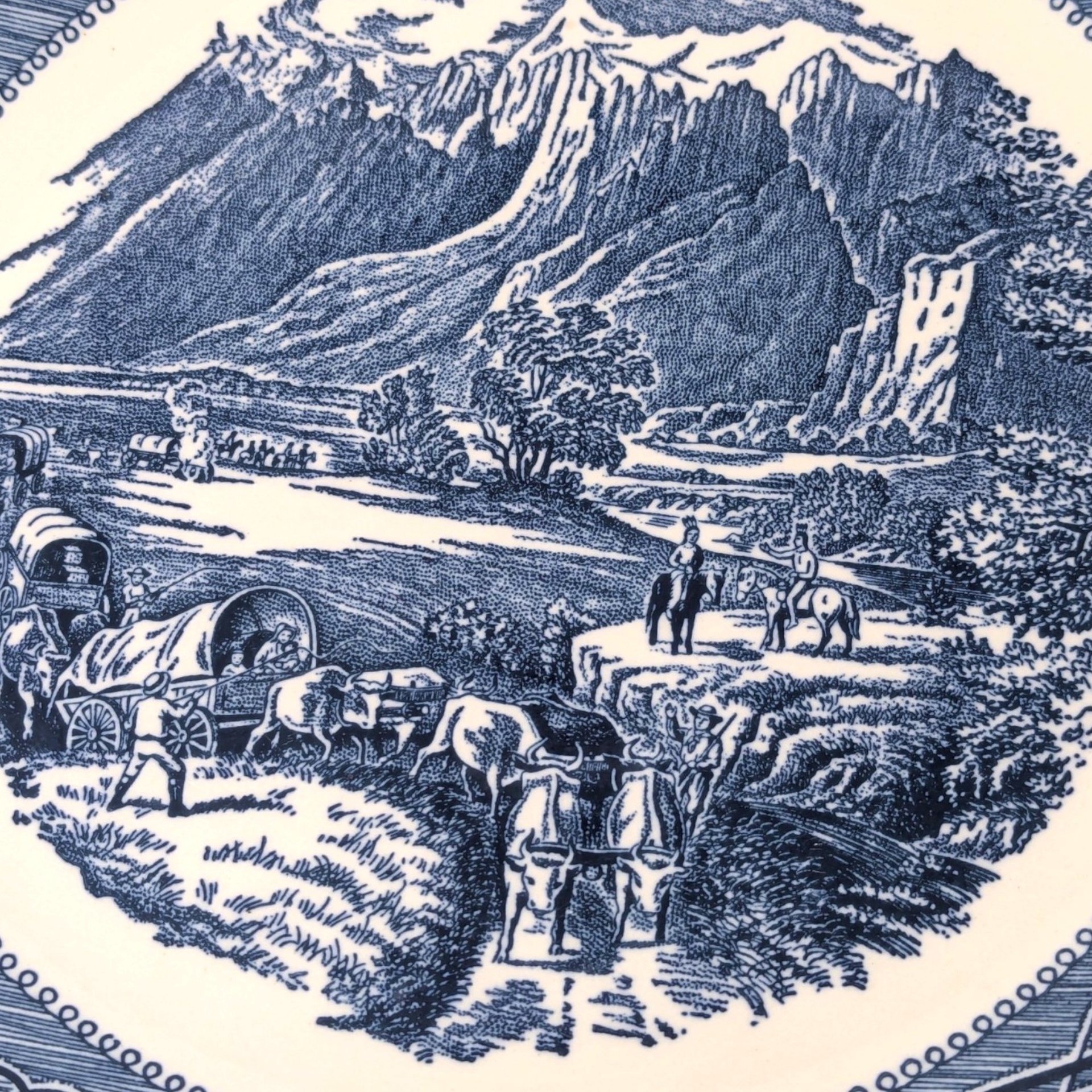 Vintage Royal China Currier and Ives Rocky Mountains Tab Handled Cake Plate 