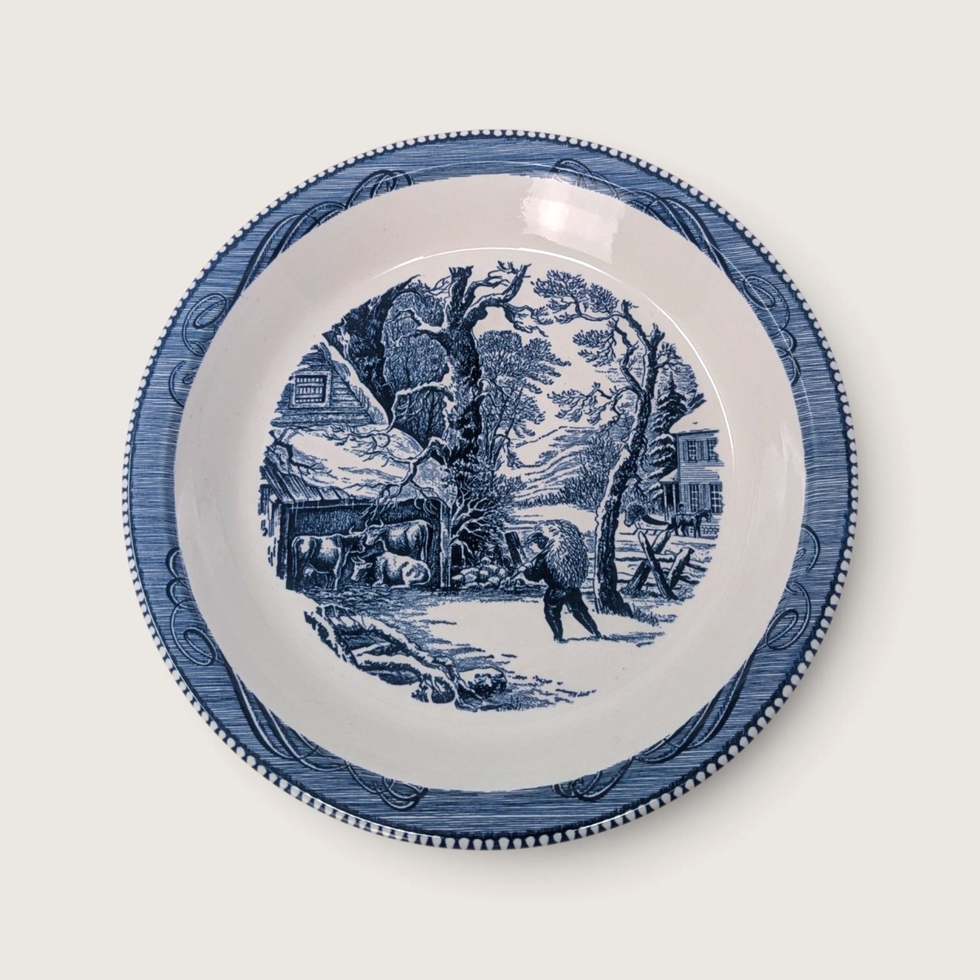 Vintage Currier and Ives A Snowy Morning Pie Plate Royal China