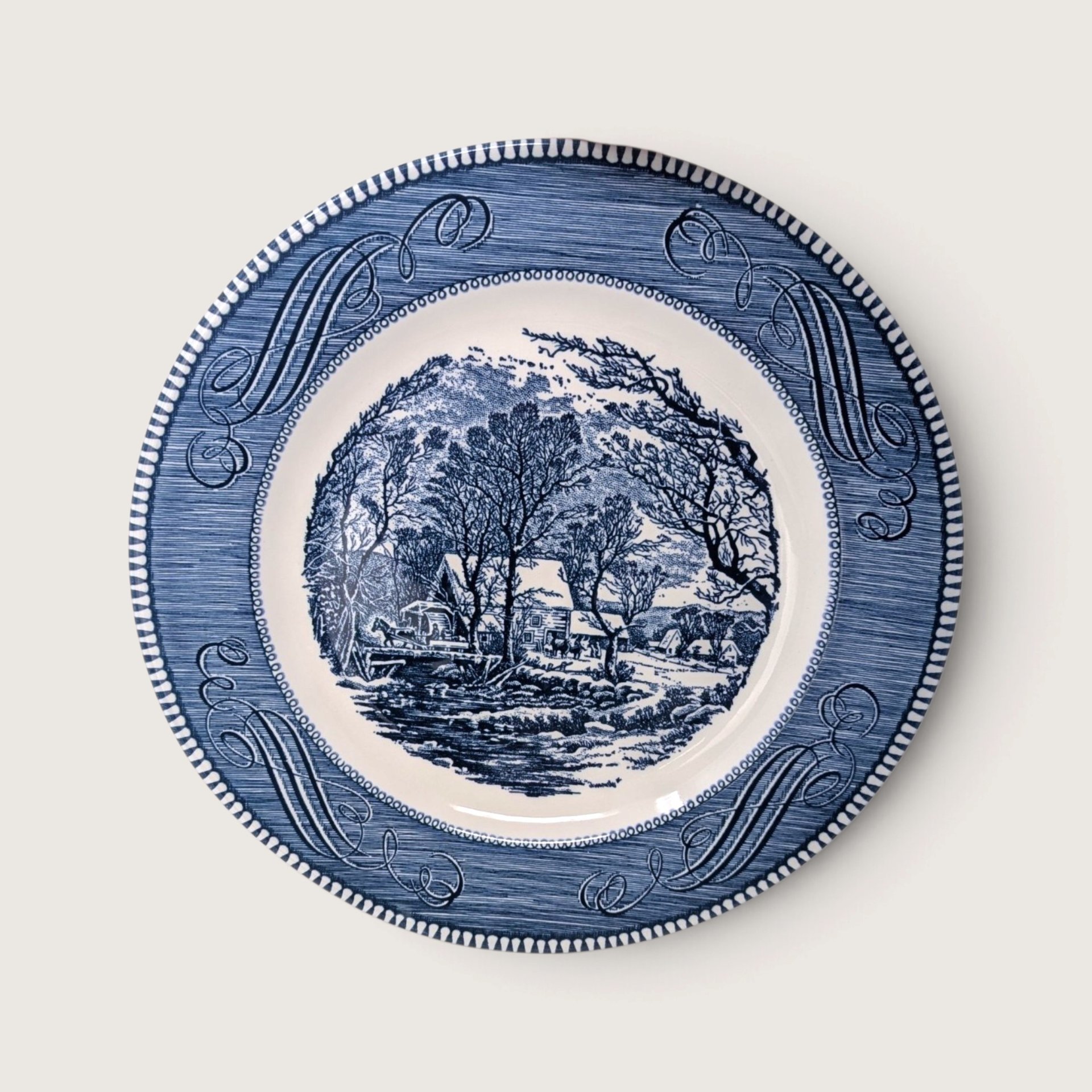 Vintage Royal China Currier and Ives The Old Grist Mill 10 Inch Dinner Plates Set of 6