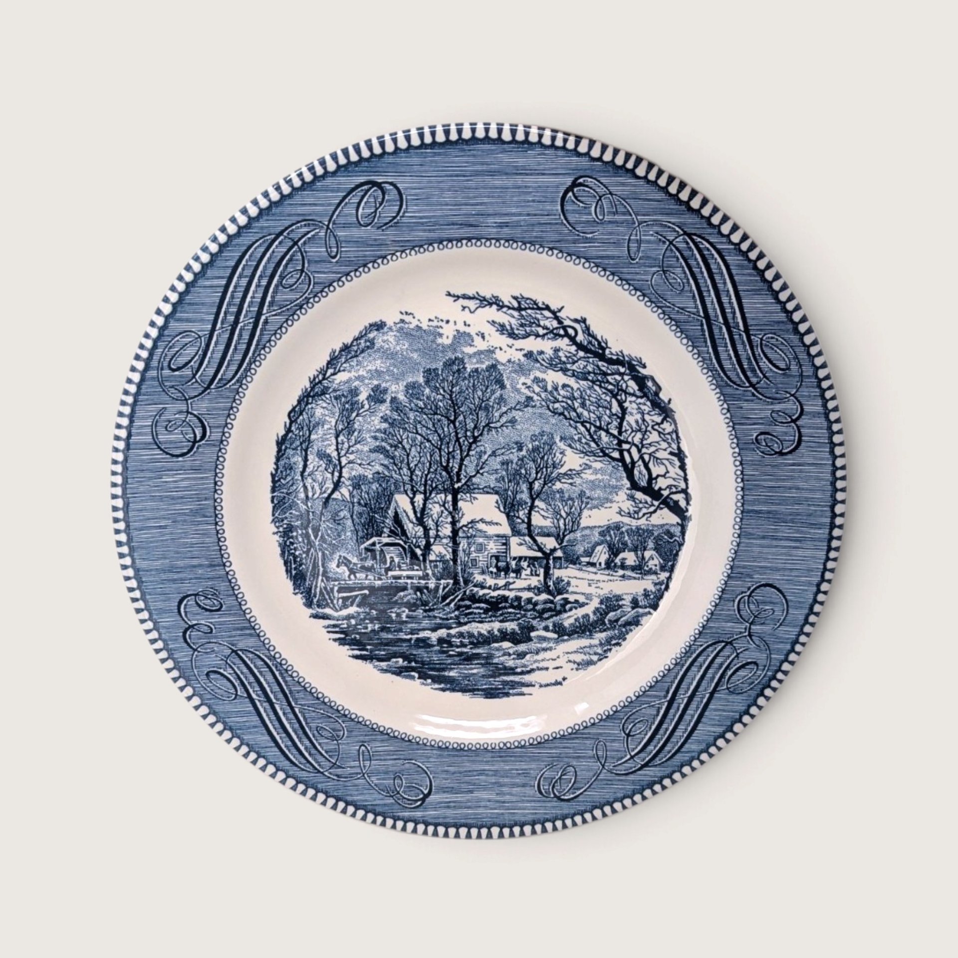 Vintage Royal China Currier and Ives The Old Grist Mill 10 Inch Dinner Plates Set of 5