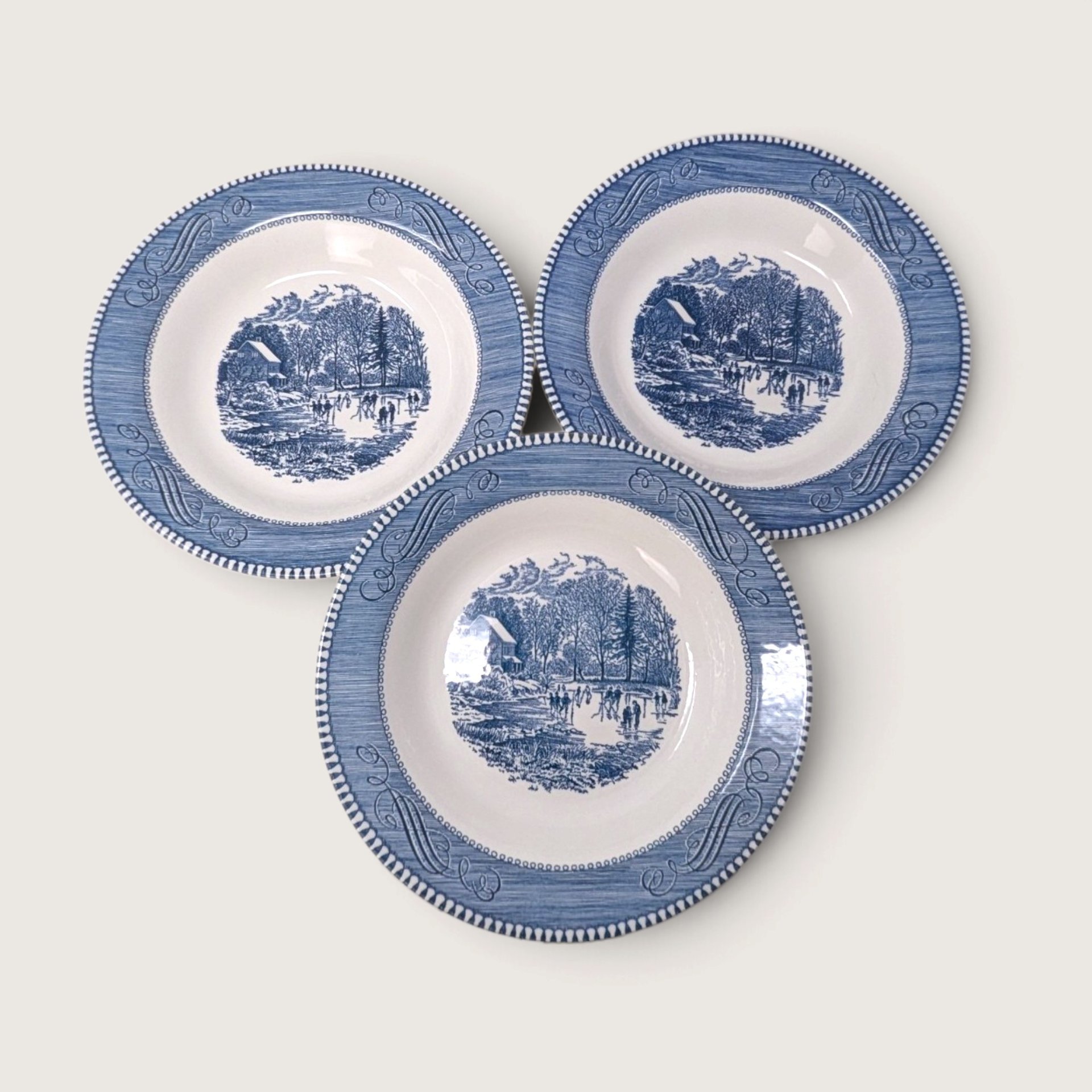 Vintage Royal Currier and Ives Early Winter Soup Salad Bowls Set of 5 