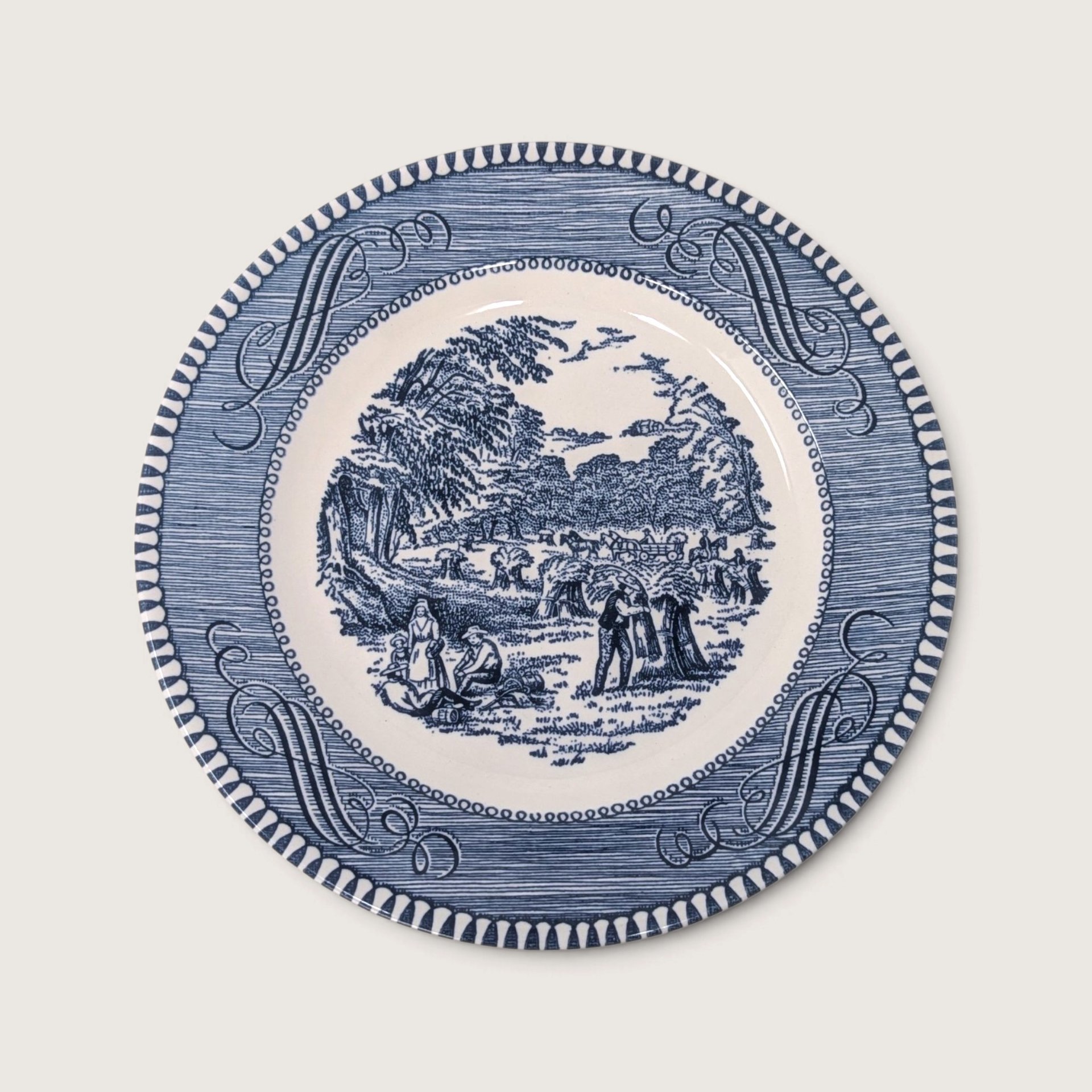 Vintage Currier and Ives Blue Bread Butter Plates Set of 4 Harvest