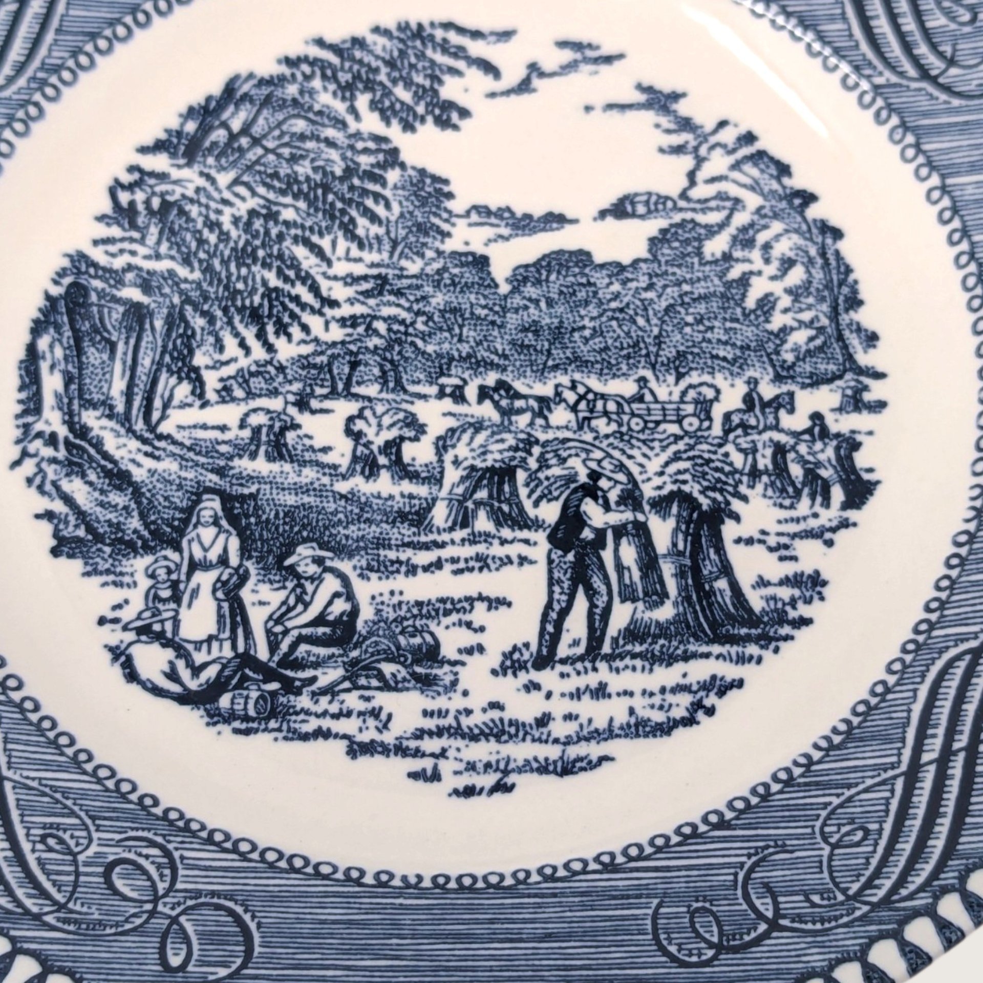 Vintage Currier and Ives Blue Bread Butter Plates Set of 4 Harvest
