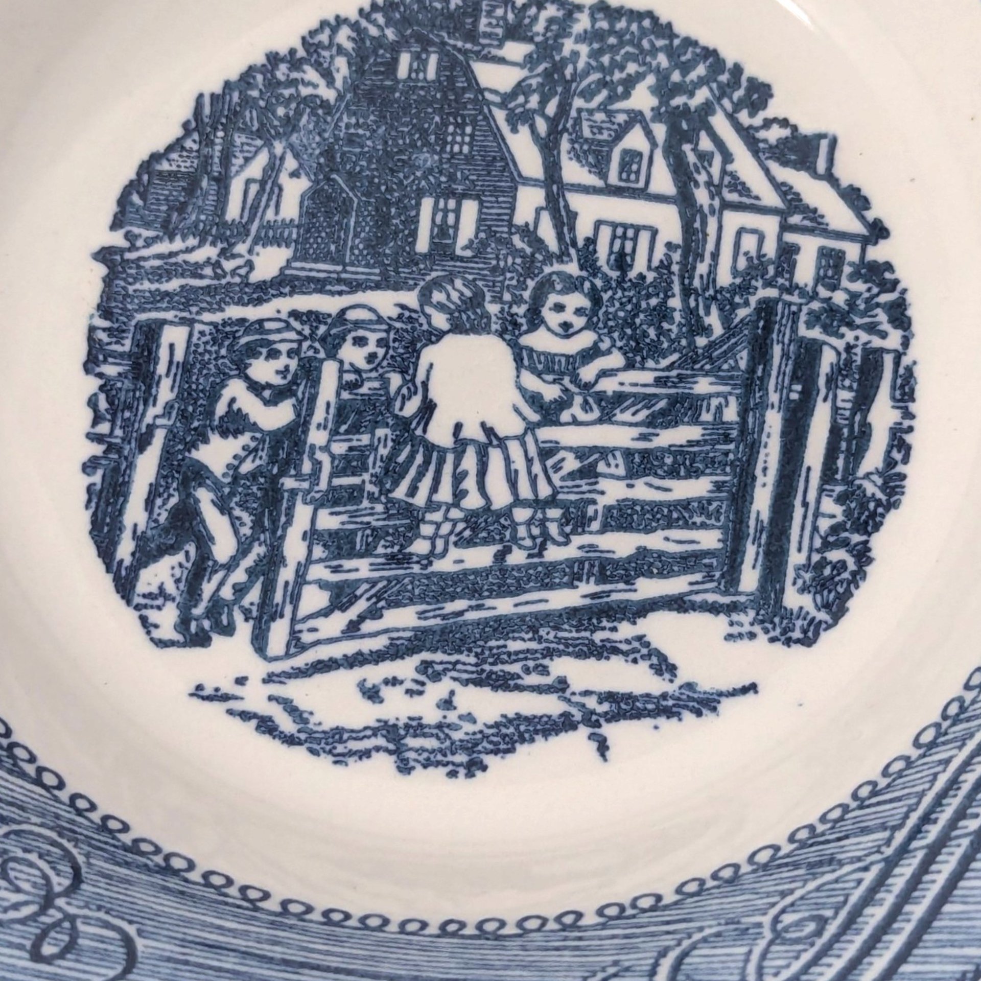 Vintage Currier and Ives Old Farm Gate Berry Bowls Set of 4 Dessert Dishes