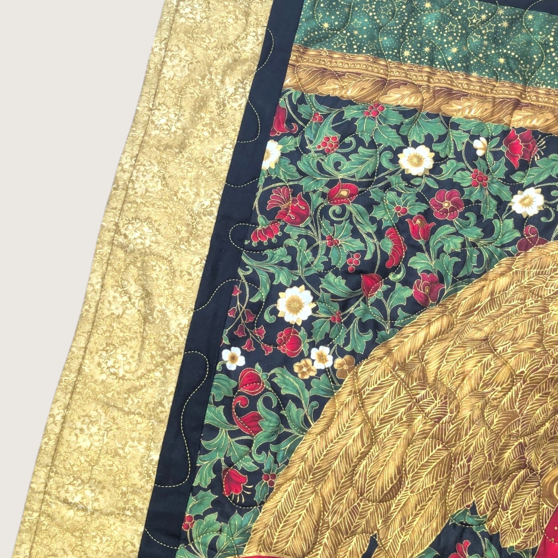 Vintage Quilted Christmas Angel Wall Hanging Renaissance Gold Border