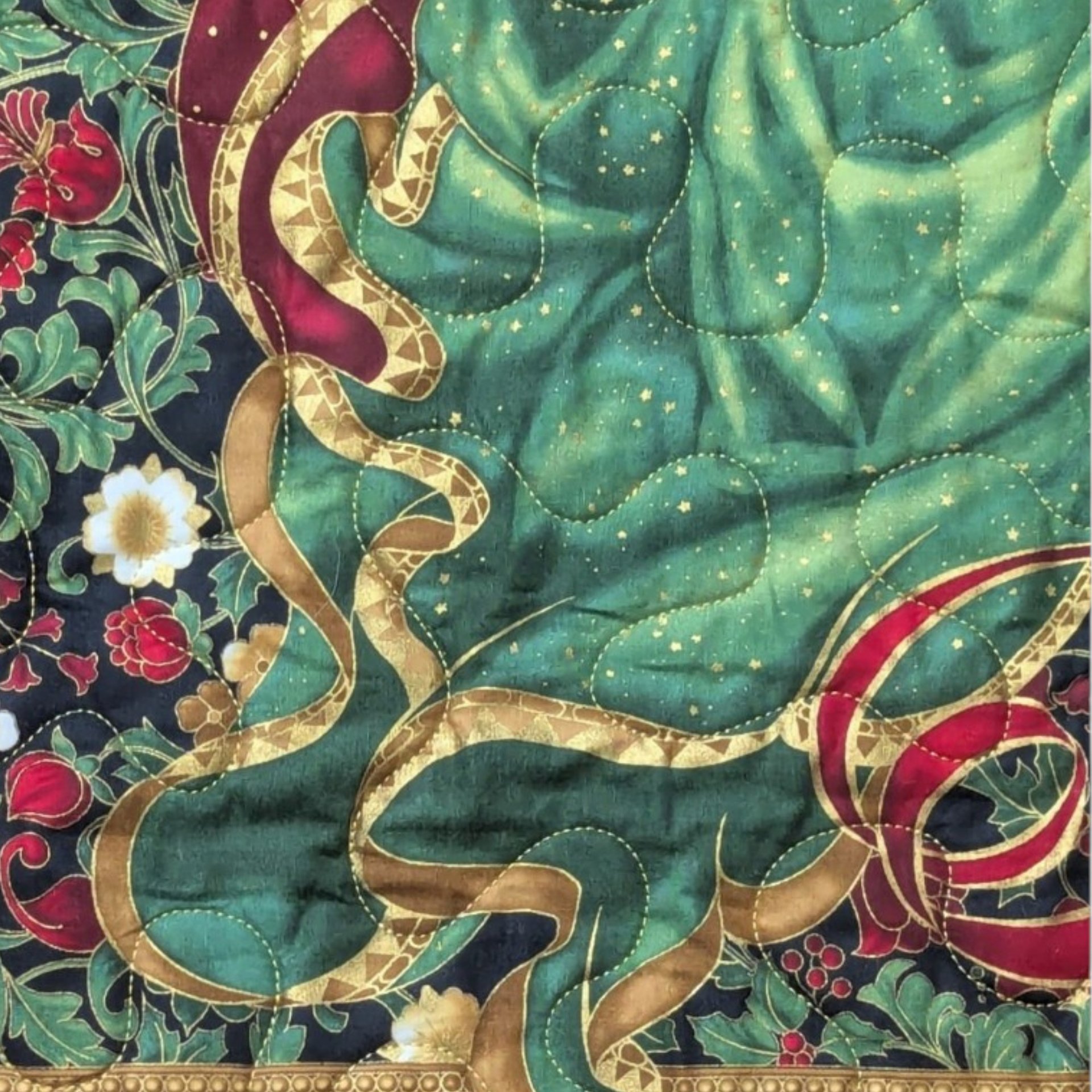 Vintage Quilted Christmas Angel Wall Hanging Renaissance Gold Border