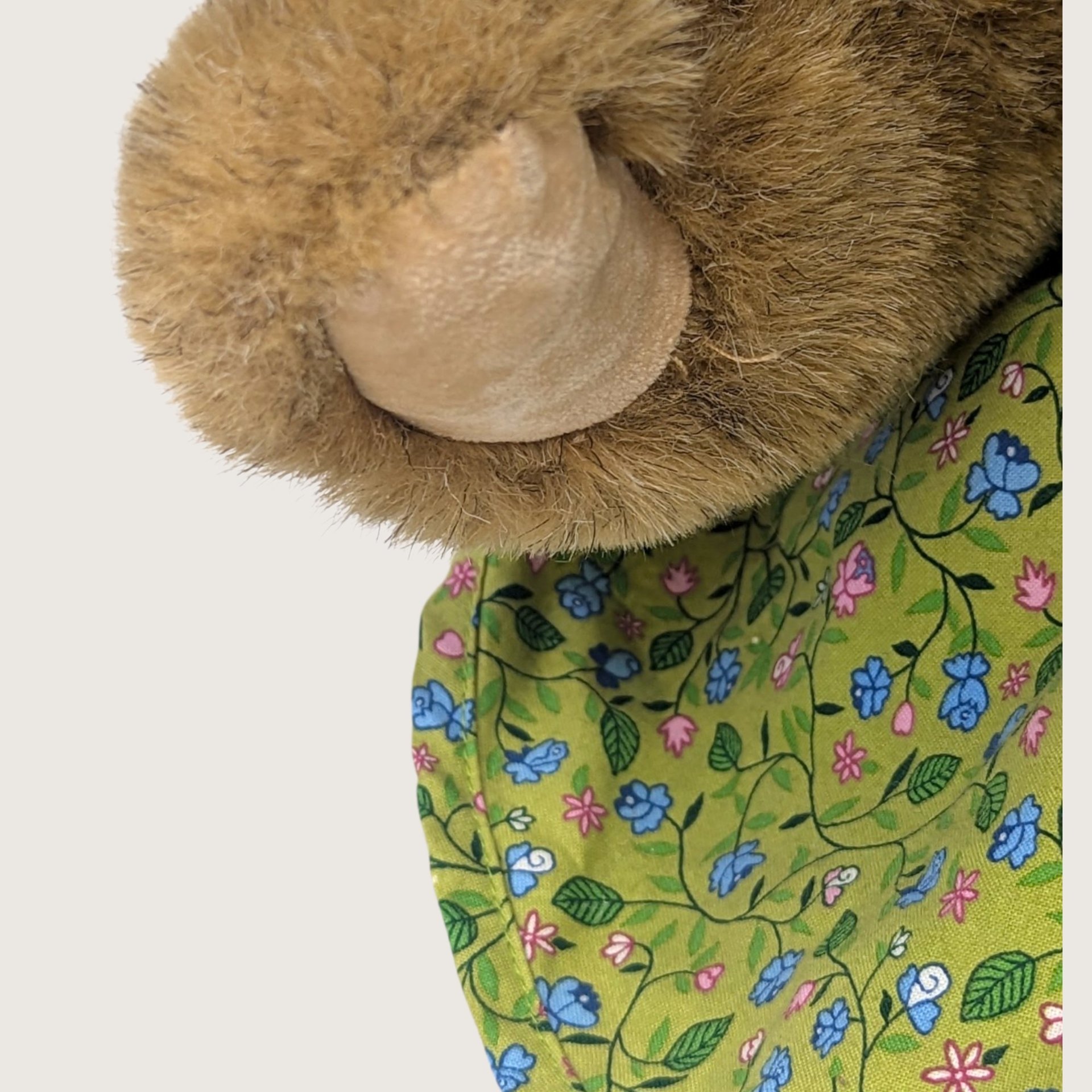 Vintage Vermont Teddy Bear Jointed Plush Girl Bear Green Floral Dress 