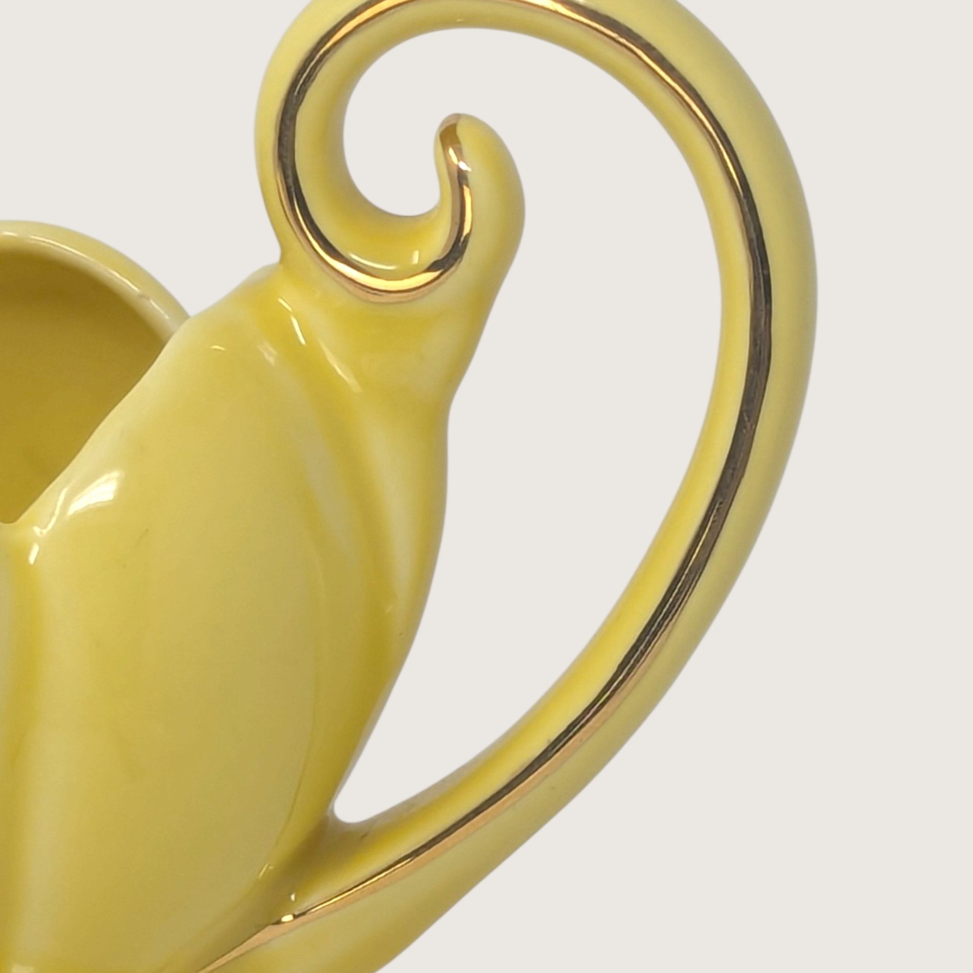 Vintage Yellow Ceramic Planter Vase 22kt Gold Trim Nor So Floral