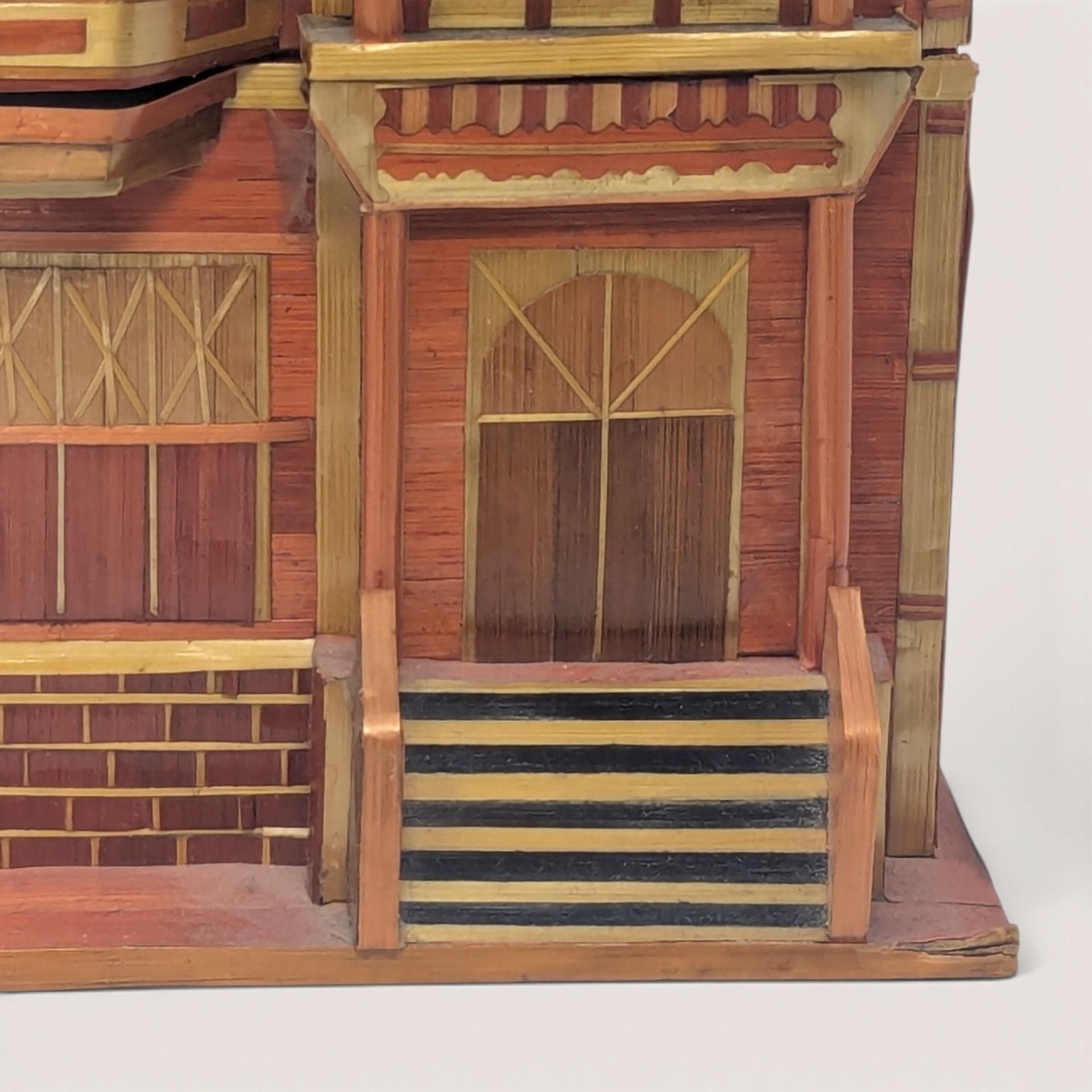 Vintage Straw Marquetry Wood Victorian House Trinket Box 2 Drawer
