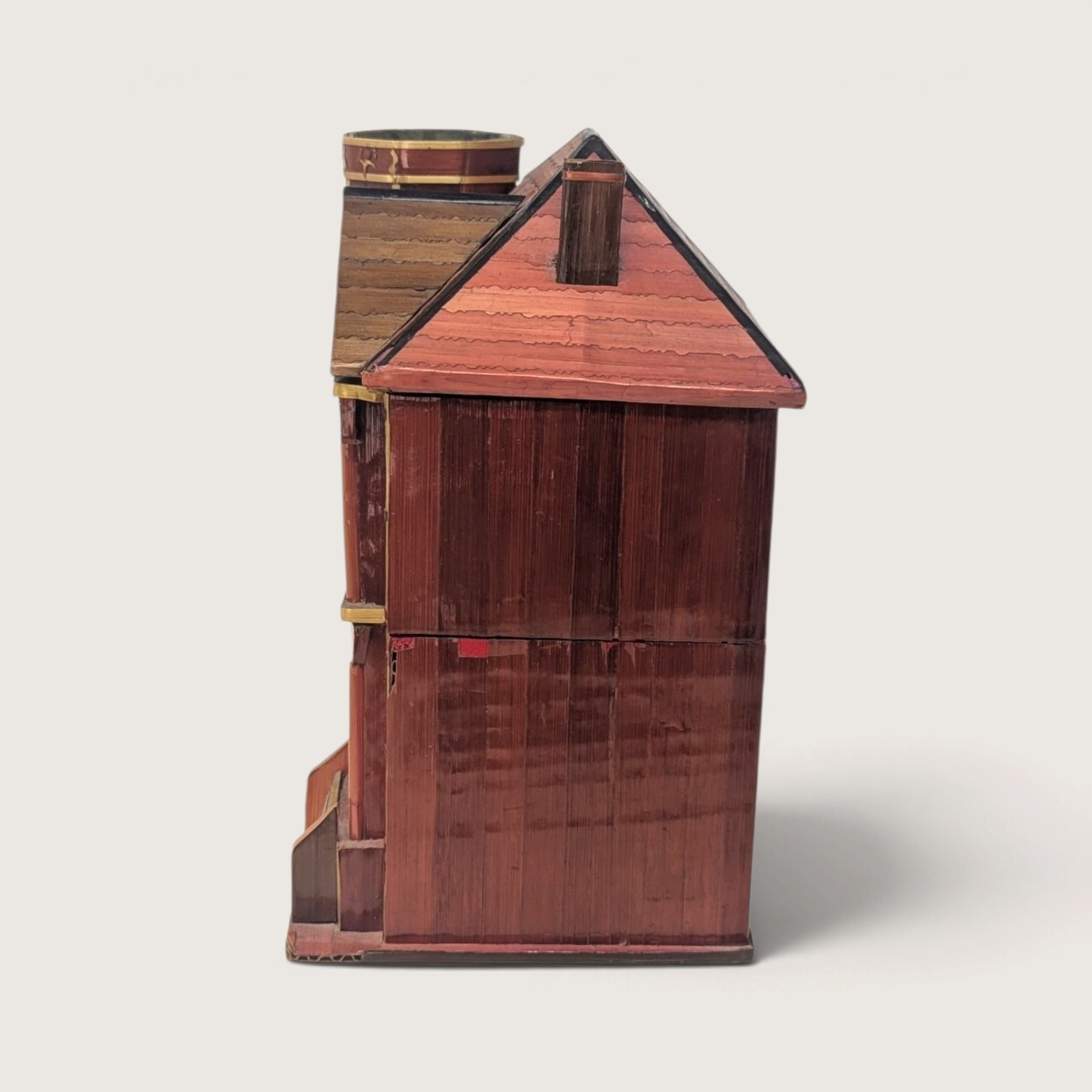 Vintage Straw Marquetry Wood Victorian House Trinket Box 2 Drawer