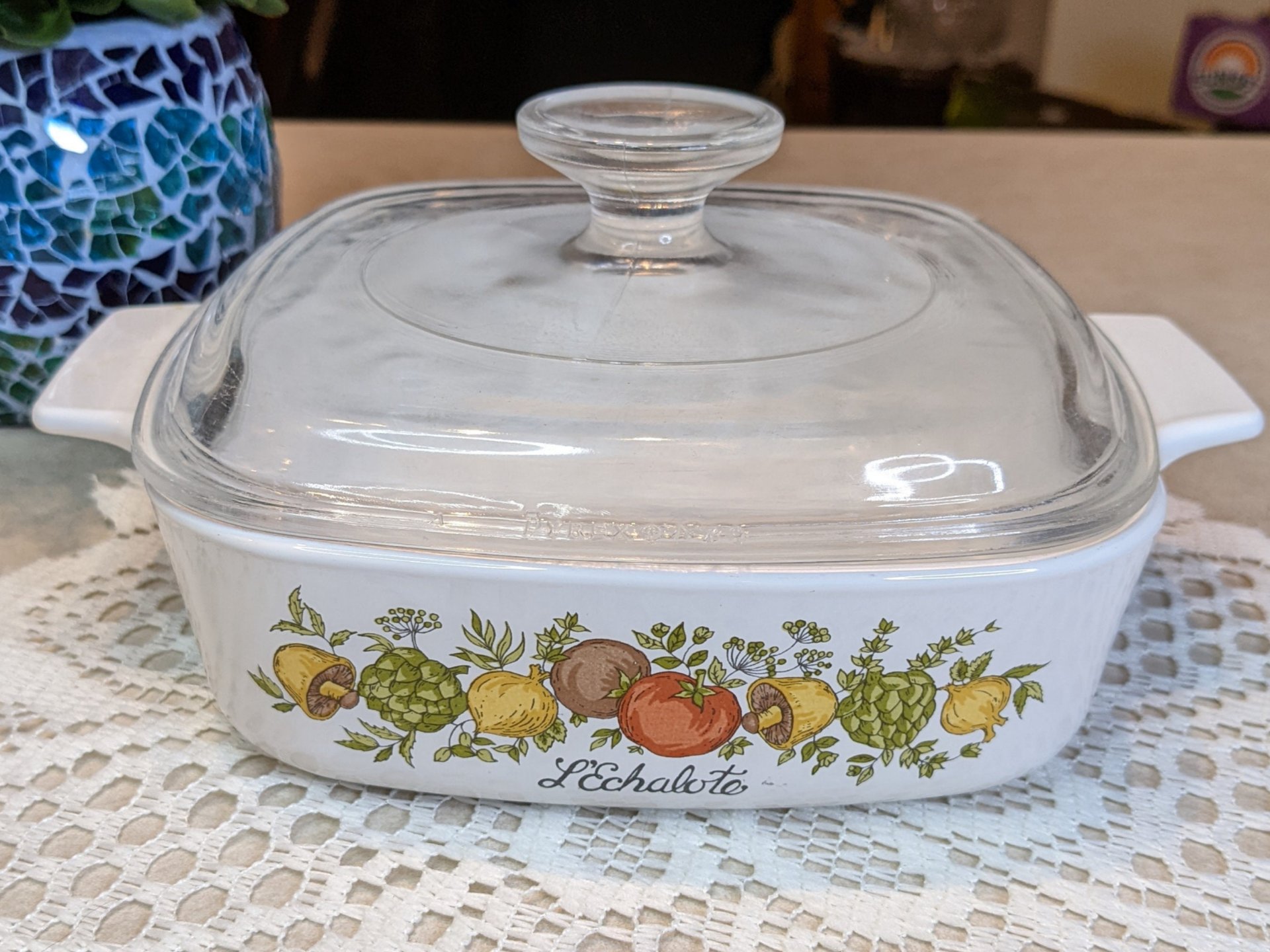 Corning Ware L'Echalote Spice of Life Quart Casserole Dish With Glass Lid