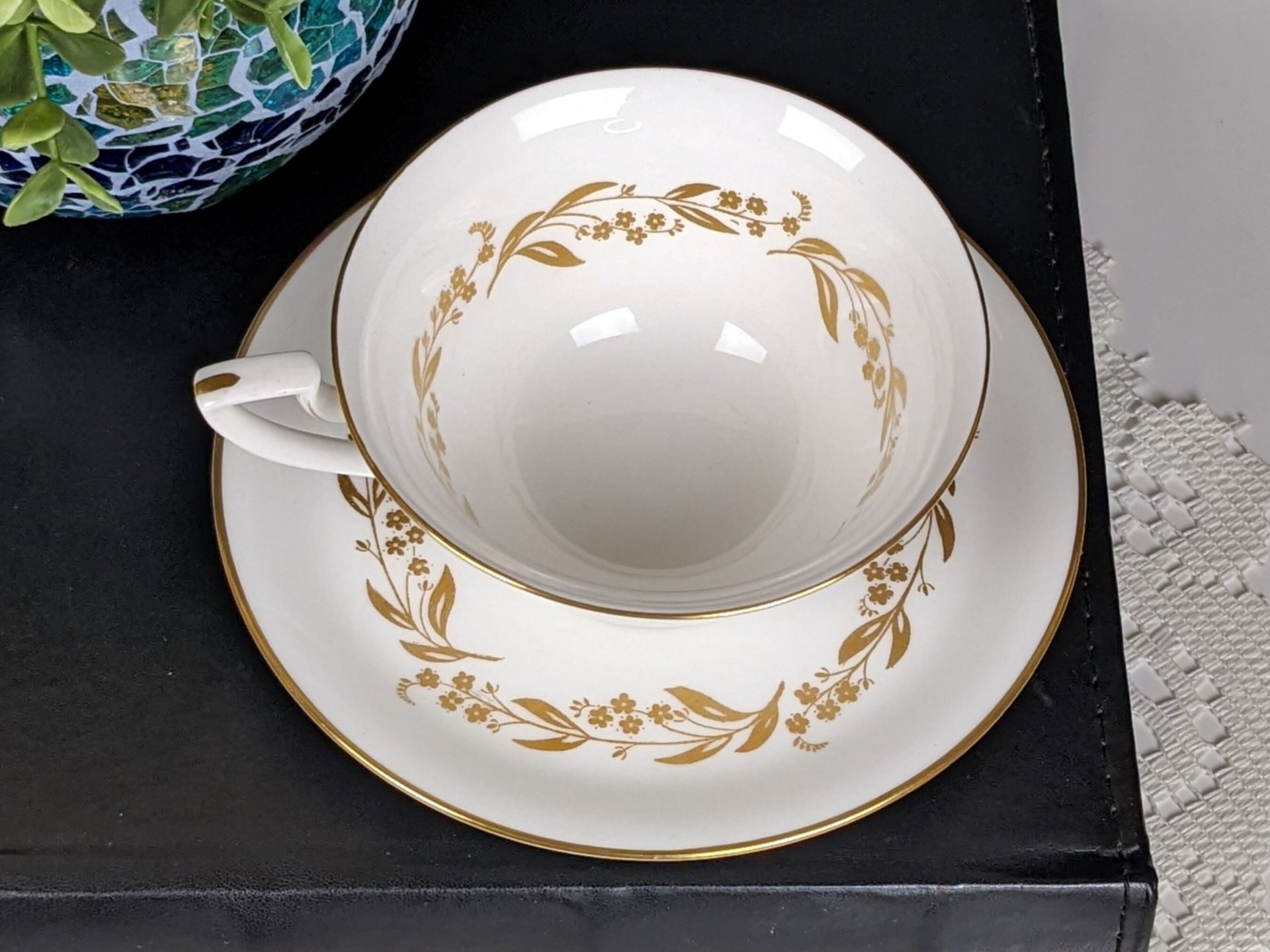 Vintage 1958 Gold Gilded Royal Worcester 'Saguenay' Tea Cup & Saucer