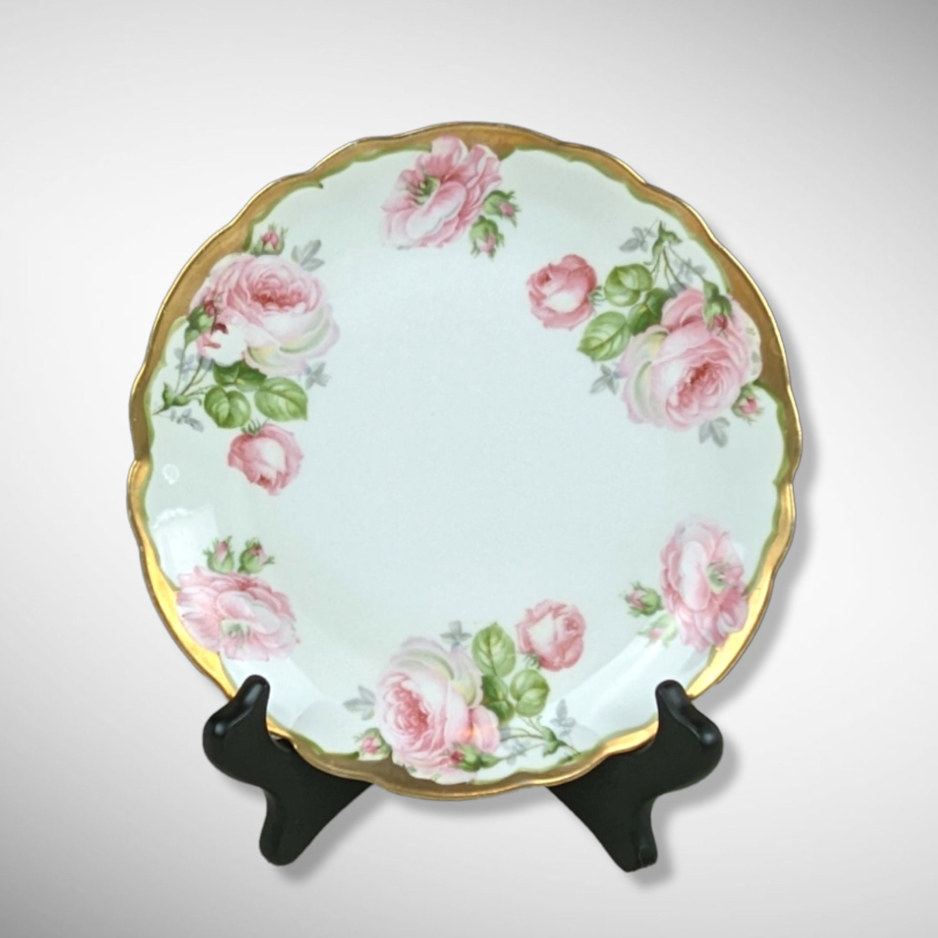 Prince Regent Bavaria Floral Salad Plate with Pink Flowers and Gold Rim