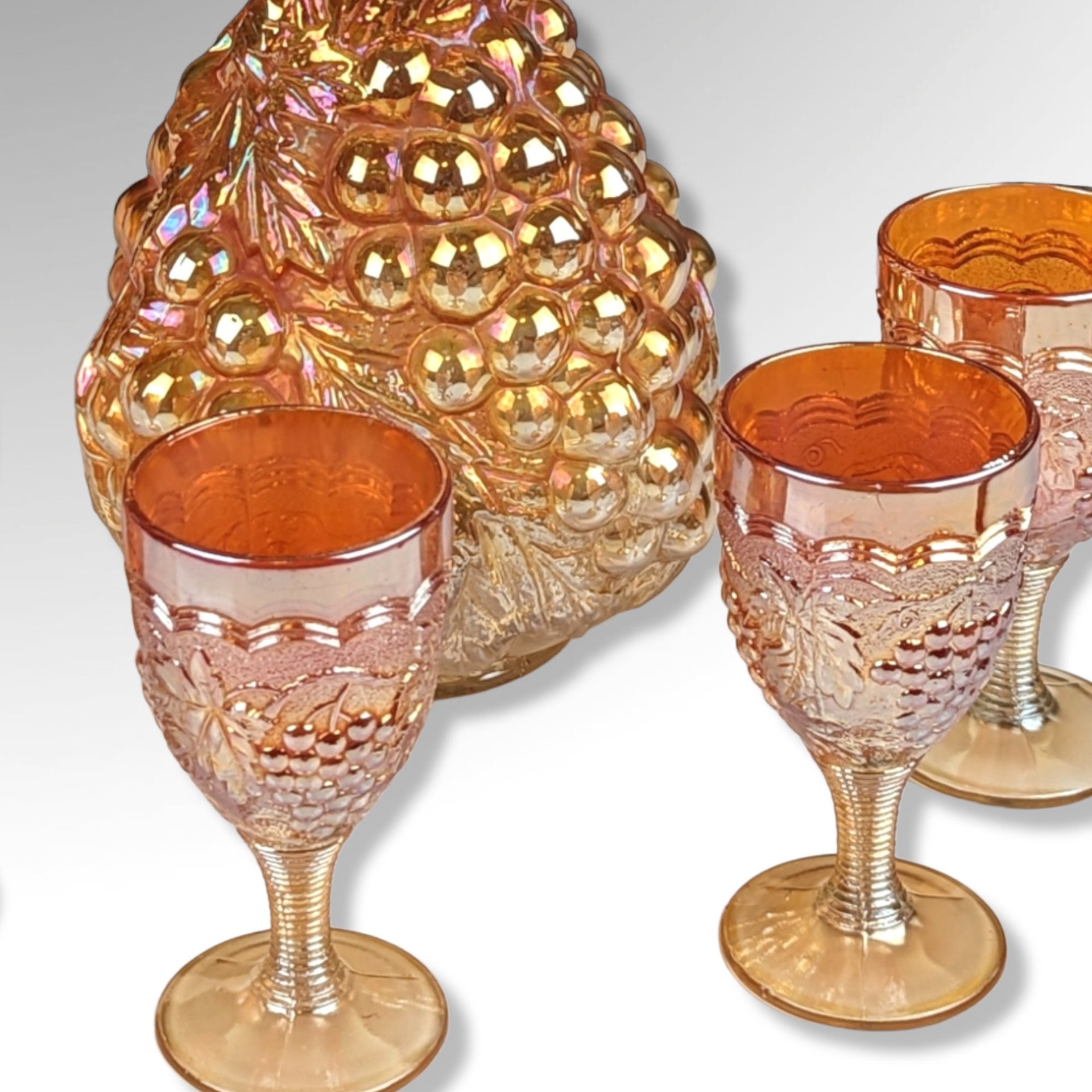 Imperial Glass Decanter and 5 Cups - Rich Fire & Iridescent Beauty